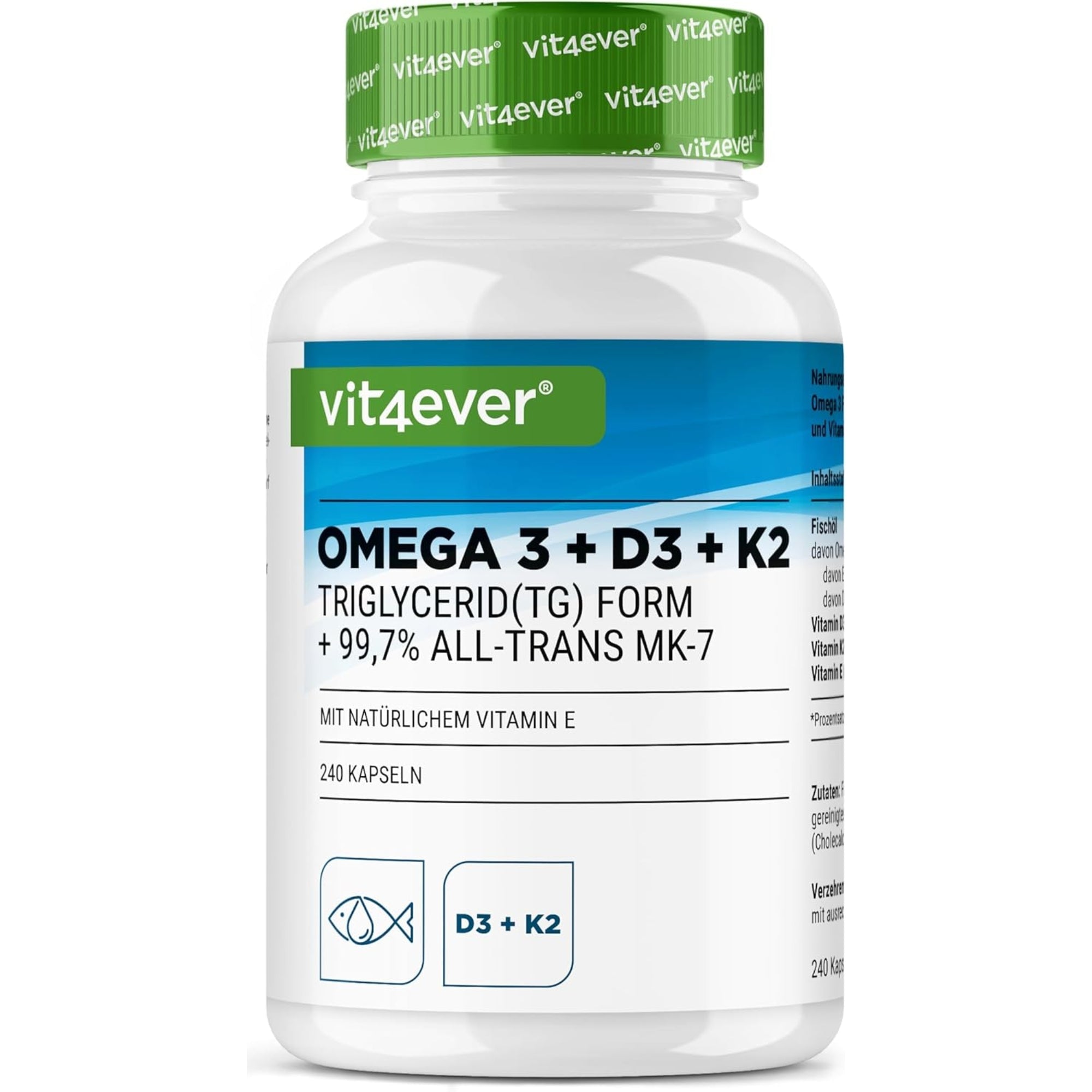 Vit4ever Omega 3 + D3 + K2 Complex - 240 Kapseln