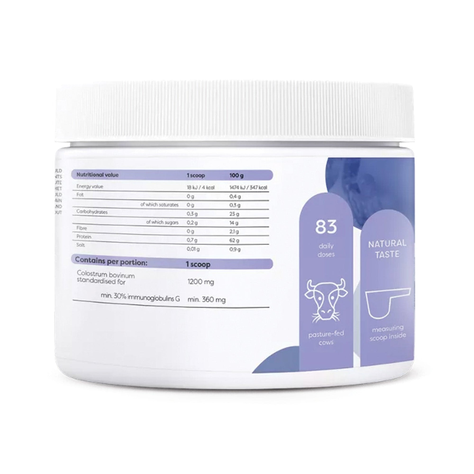 Nährwerte Osavi Colostrum Pulver – Rindercolostrum mit 30% Immunglobulinen G, 83 Portionen