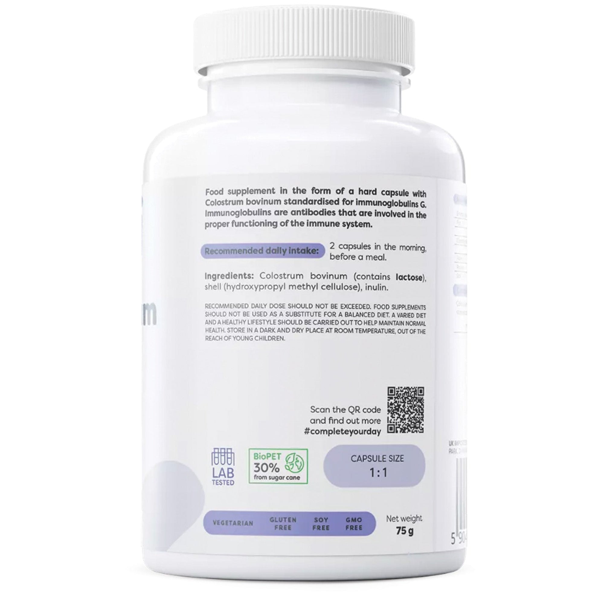 Rückseite Osavi Colostrum 1000 mg – Zutaten und Anwendung, Rindercolostrum mit Immunglobulinen G