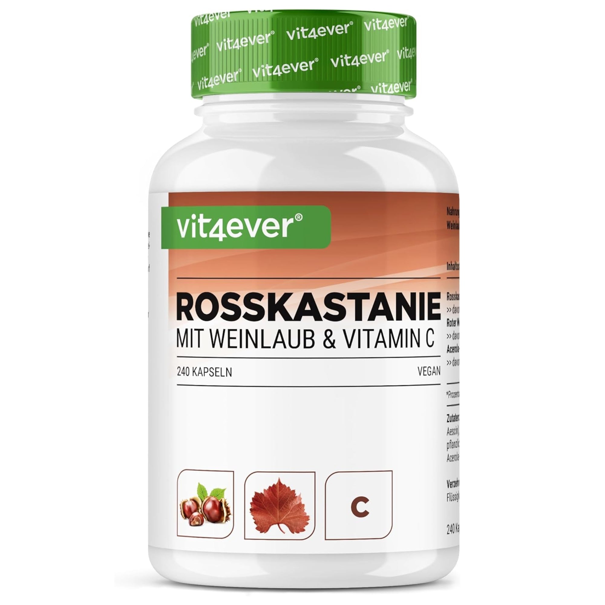 Vit4ever Rosskastanie & Rotes Weinlaub mit Vitamin C 240 Kapseln