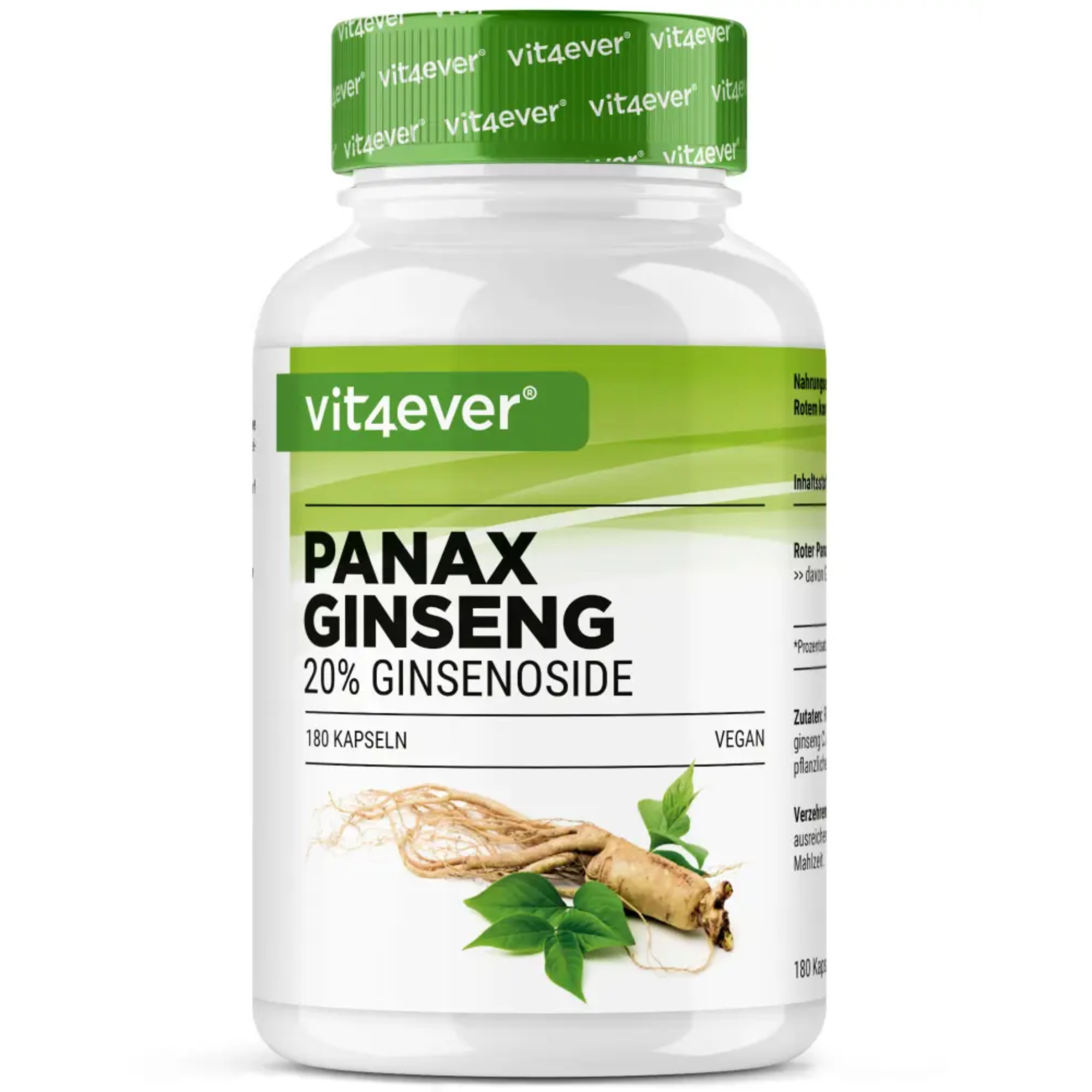 Panax Ginseng 20:1 Extrakt von Vit4ever - 180 Kapseln