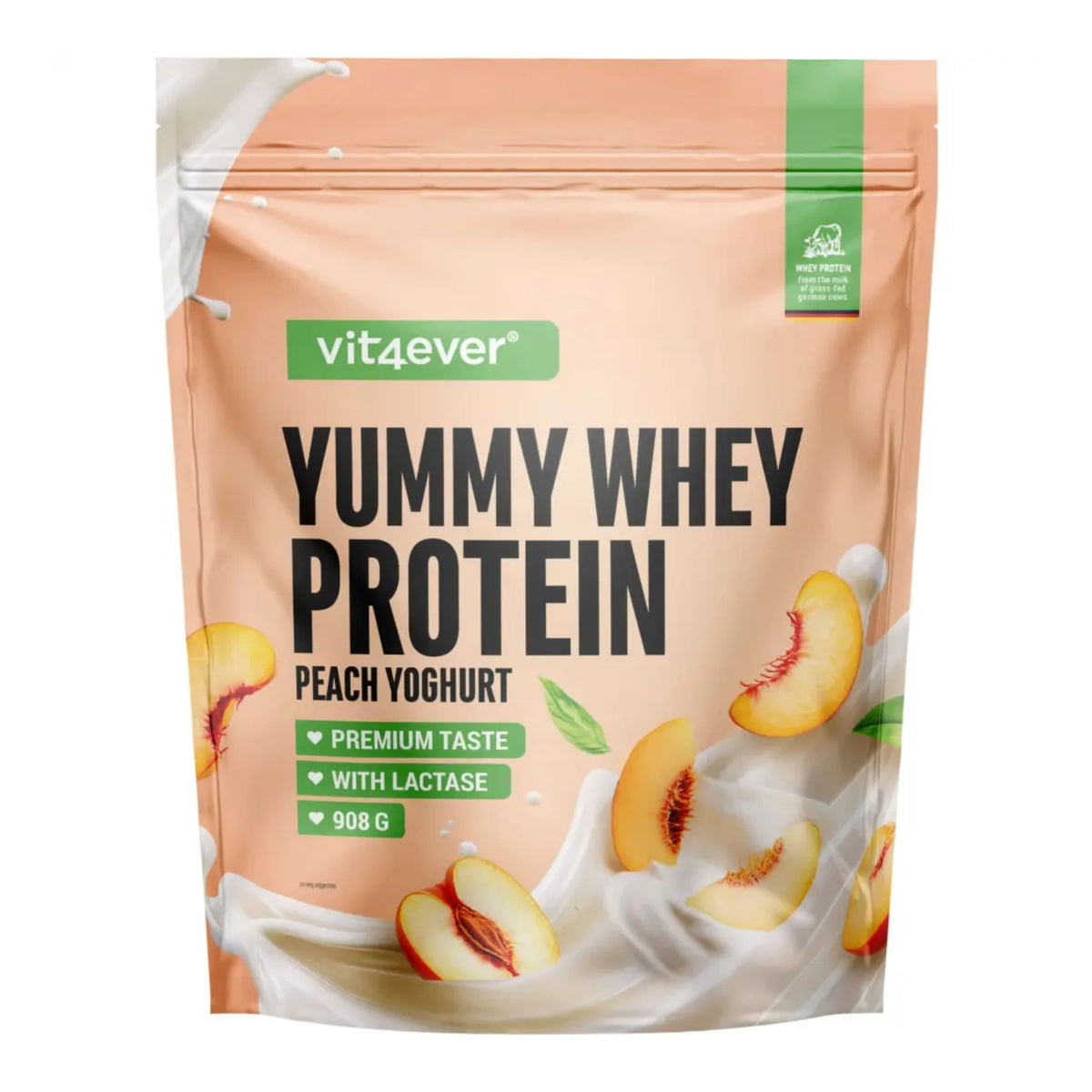 Vit4ever Yummy Whey Protein Peach Yoghurt Eiweissshake 908 Gramm