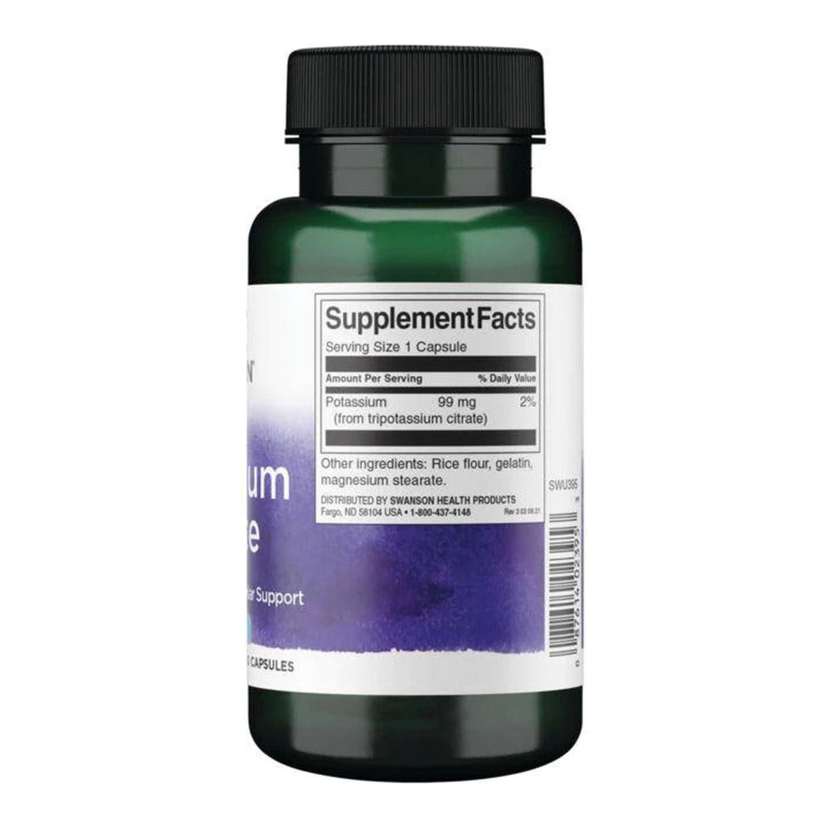 Swanson Kaliumcitrat (Potassium Citrate) 99 mg 120 Kapseln – Produktverpackung Vorderseite
