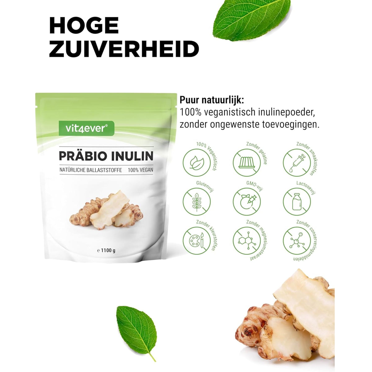 Inulin Pulver | Zichorienwurzel | 1,1 kg | Vit4ever