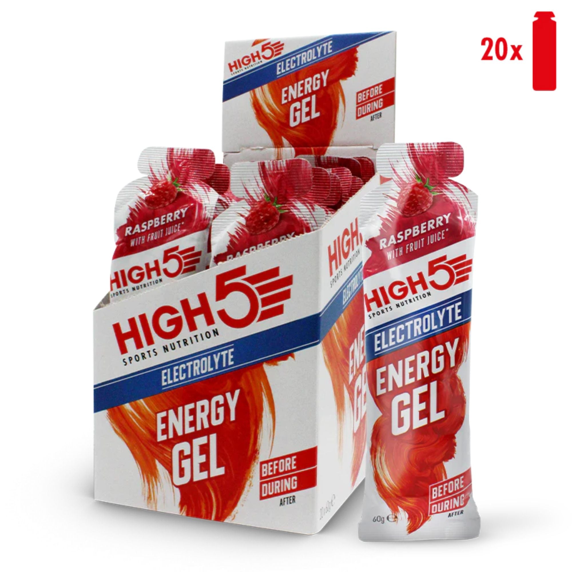 High5 Energy Gel Electrolyte Himbeere | 23 g Kohlenhydrate pro Gel