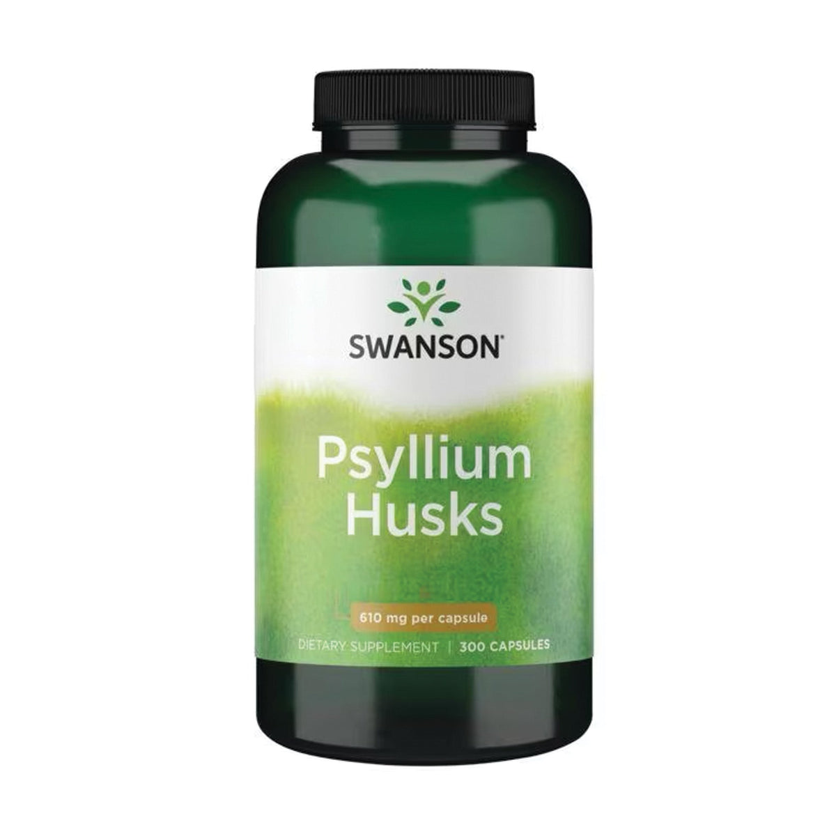 Swanson Flohsamenschalen (Psyllium Husk) 610 mg – Etikett mit Inhaltsstoffen und Dosierung