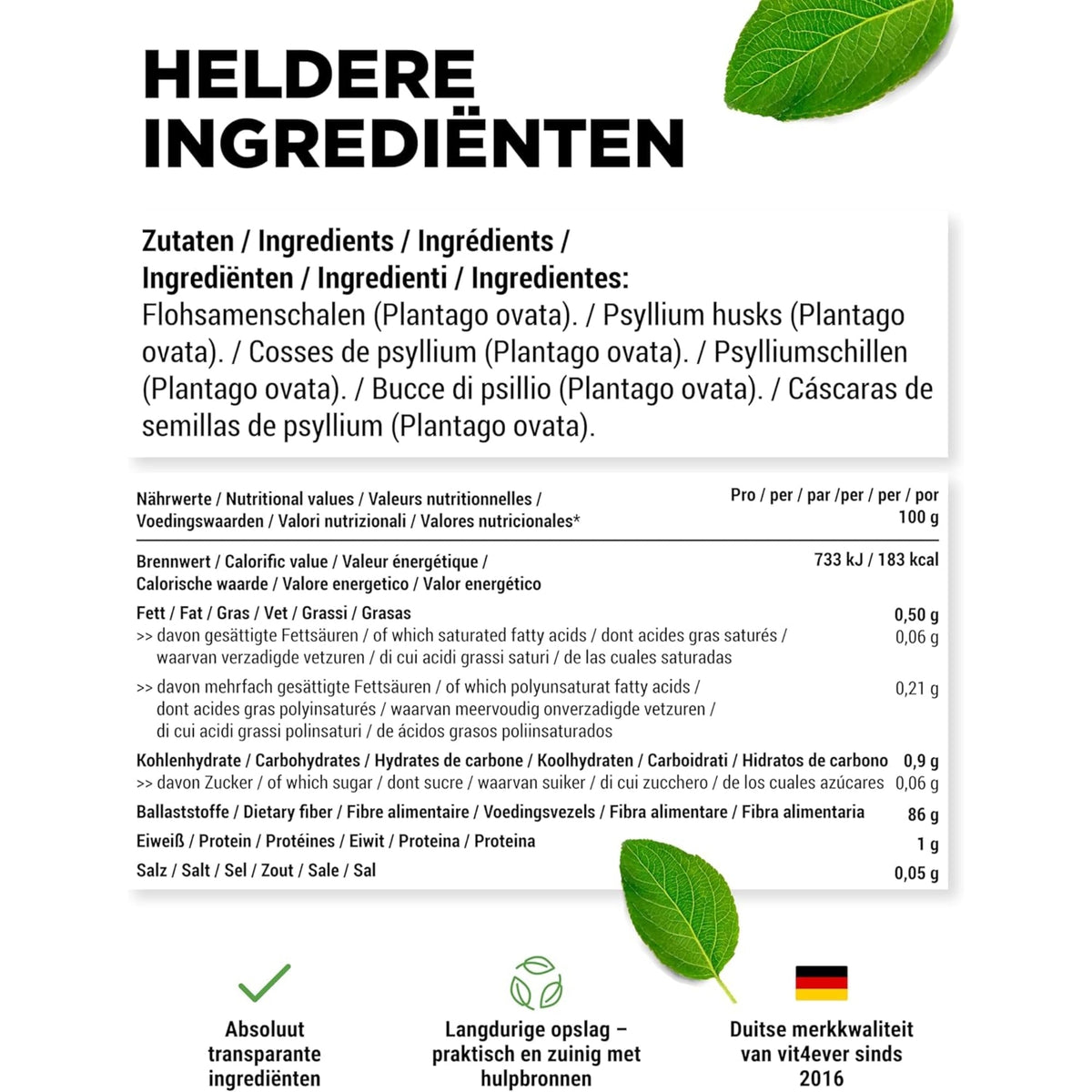 Flohsamenschalen (Psyllium Husk) | 1000 g | Vit4ever