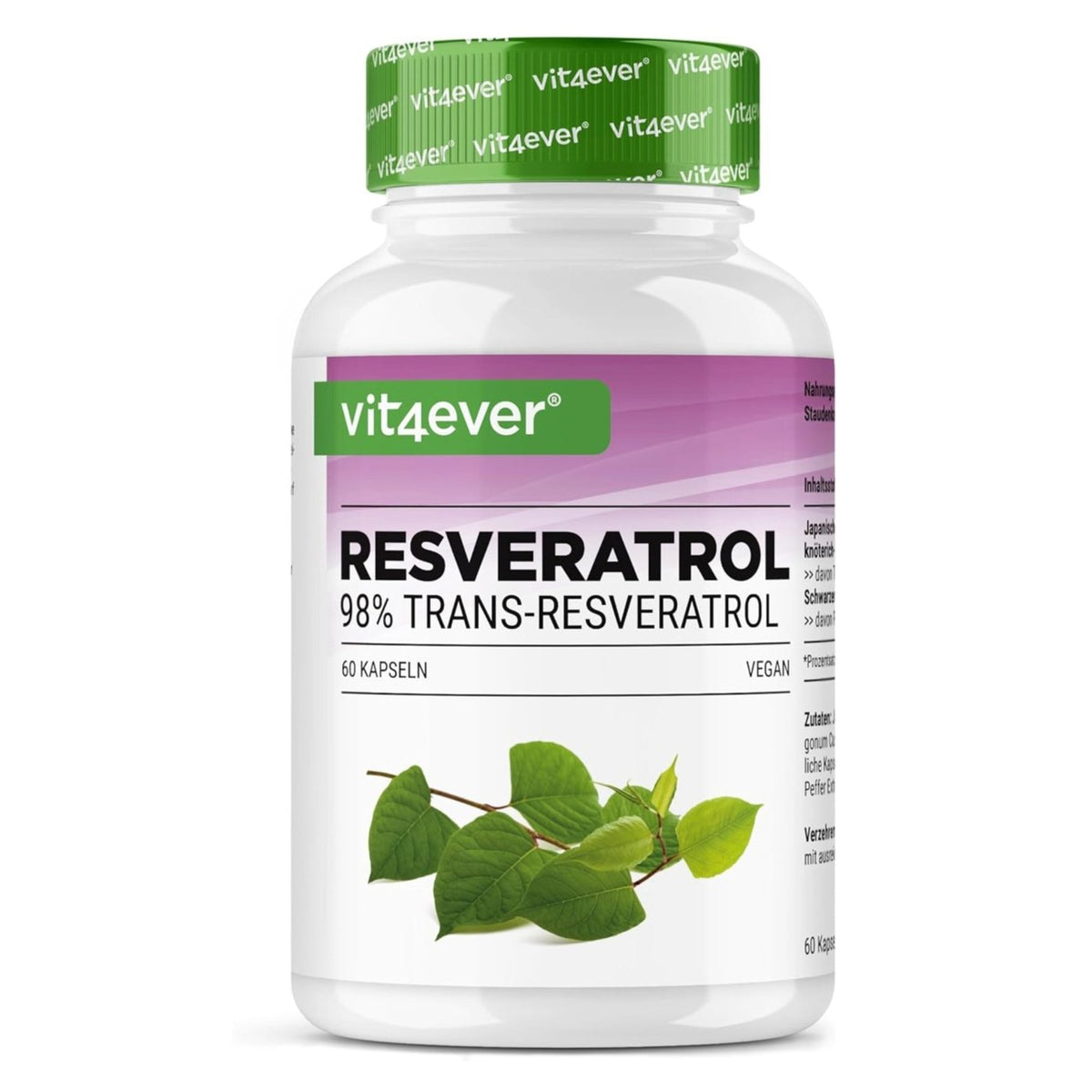 Vit4ever Resveratrol 500 mg 98% Trans-Resveratrol - 60 Kapseln