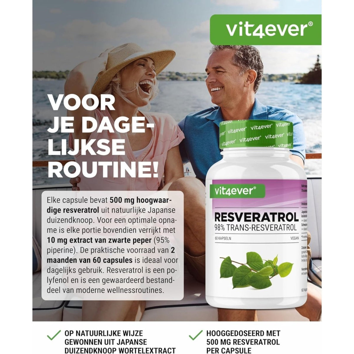 Resveratrol 500 mg | 98% Trans-Resveratrol | 60 Kapseln | Vit4ever