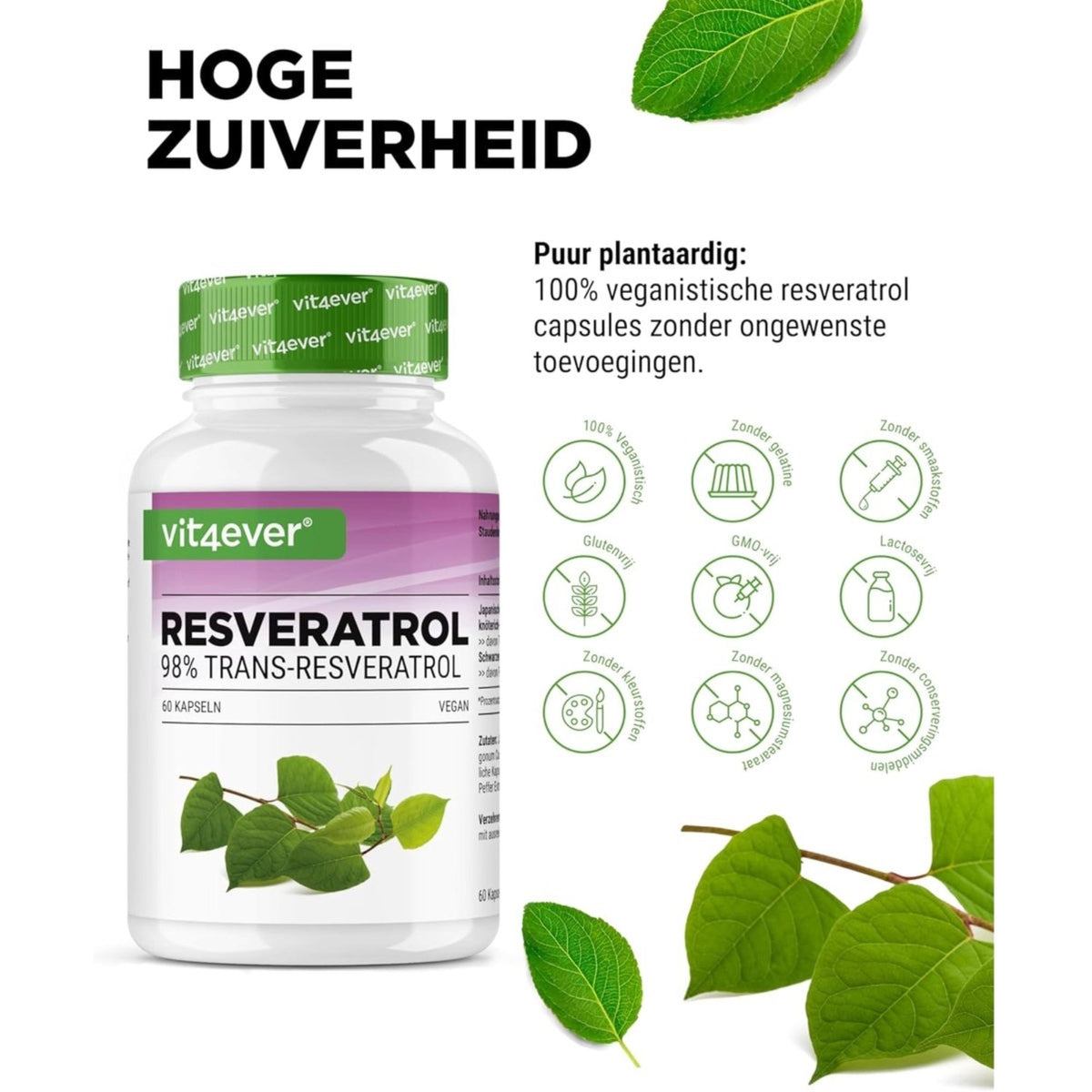 Resveratrol 500 mg | 98% Trans-Resveratrol | 60 Kapseln | Vit4ever