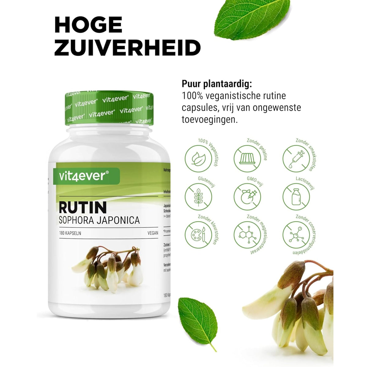 Rutin 500 mg | Sophora Japonica Extrakt | 180 Kapseln | Vit4ever