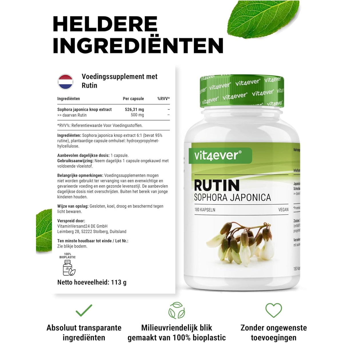 Rutin 500 mg | Sophora Japonica Extrakt | 180 Kapseln | Vit4ever