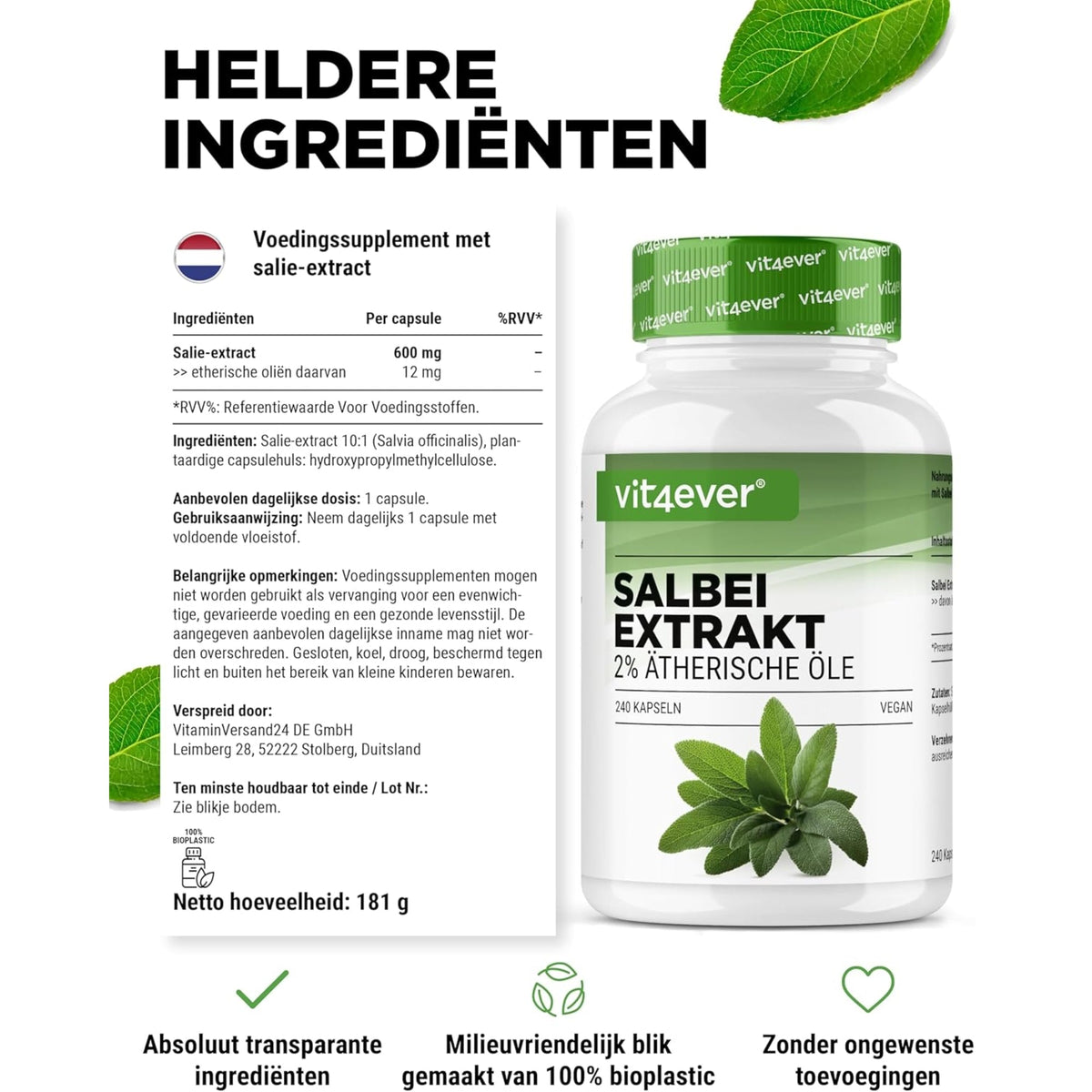 Salbei-Extrakt 10:1 | 240 Kapseln | Vit4ever