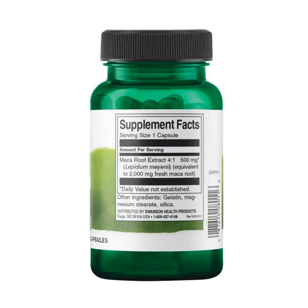 Swanson Maca (Lepidium meyenii) 500mg 100 vegane Kapseln – Nährwerte und Zutaten auf der Verpackung