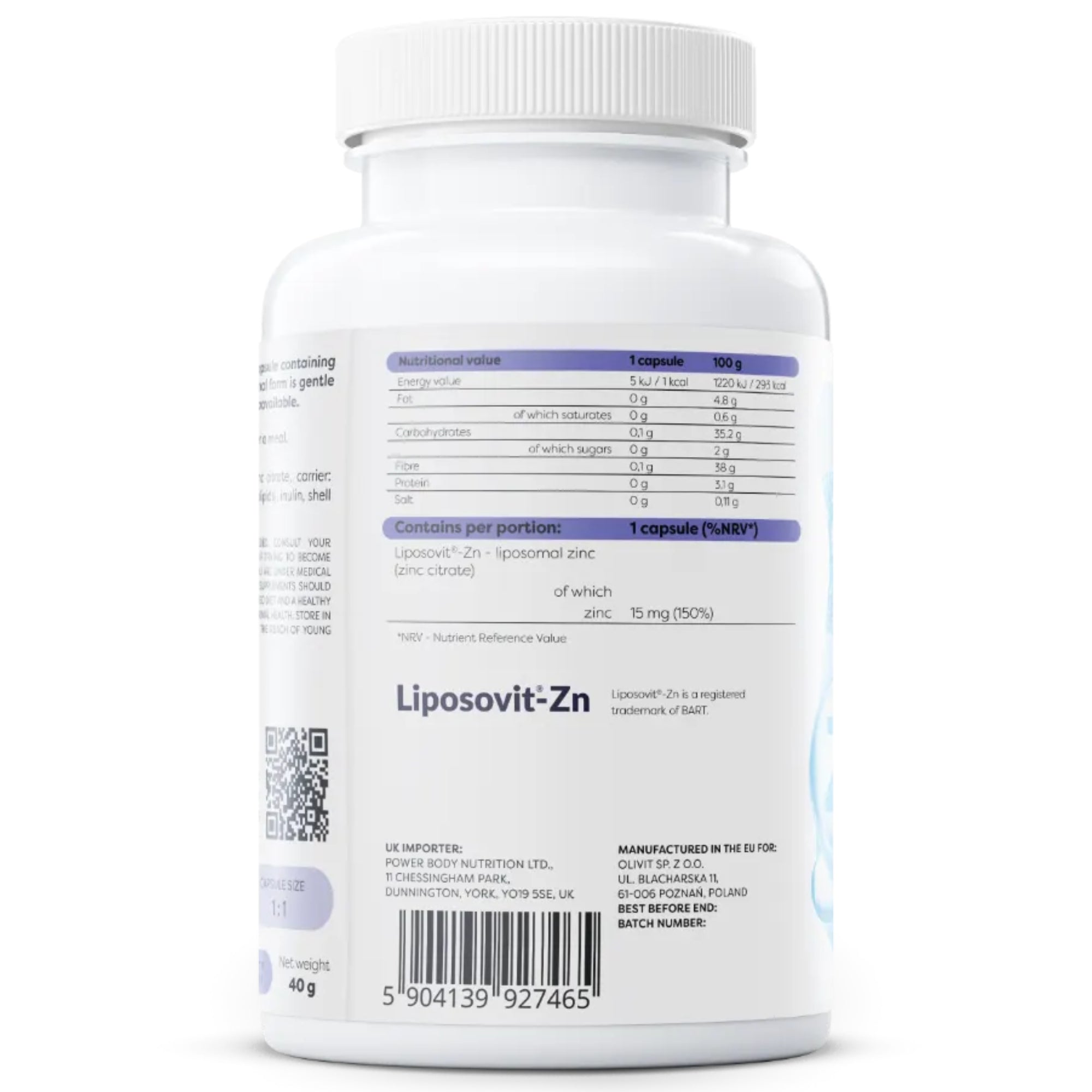 Nährwerte Osavi Liposomales Zink – 15mg Zink pro Kapsel, Liposovit-Zn