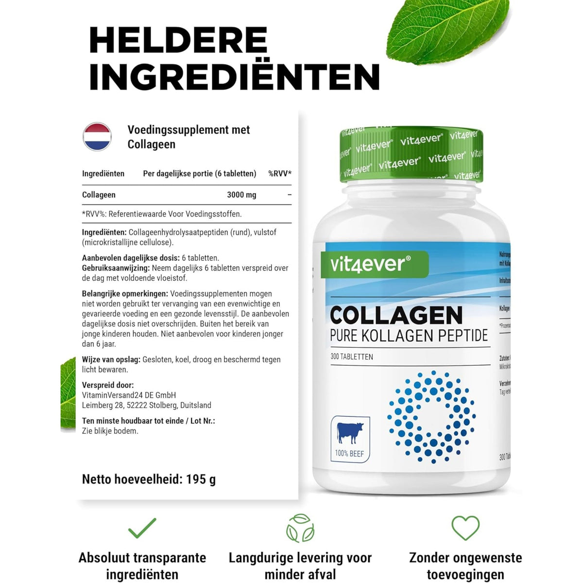 Rinderkollagen 3000 mg | 300 Tabletten | Vit4ever