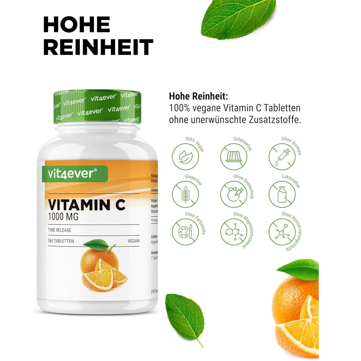 Vitamin C + Hagebutte + Citrus-Bioflavonoide | 1000 mg | 365 Tabletten | Vit4ever