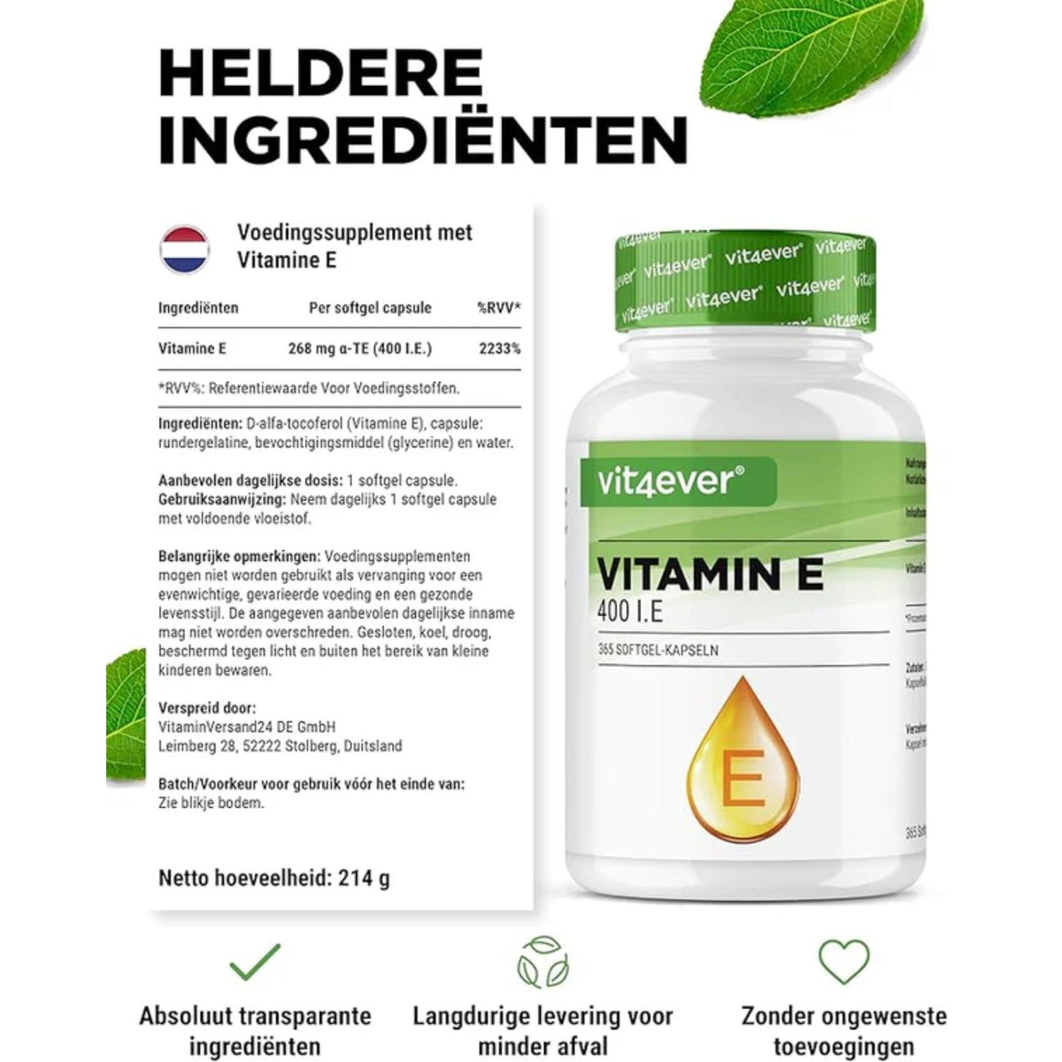 Vitamin E 400 I.E. 268 mg | 365 Softgels | Vit4ever