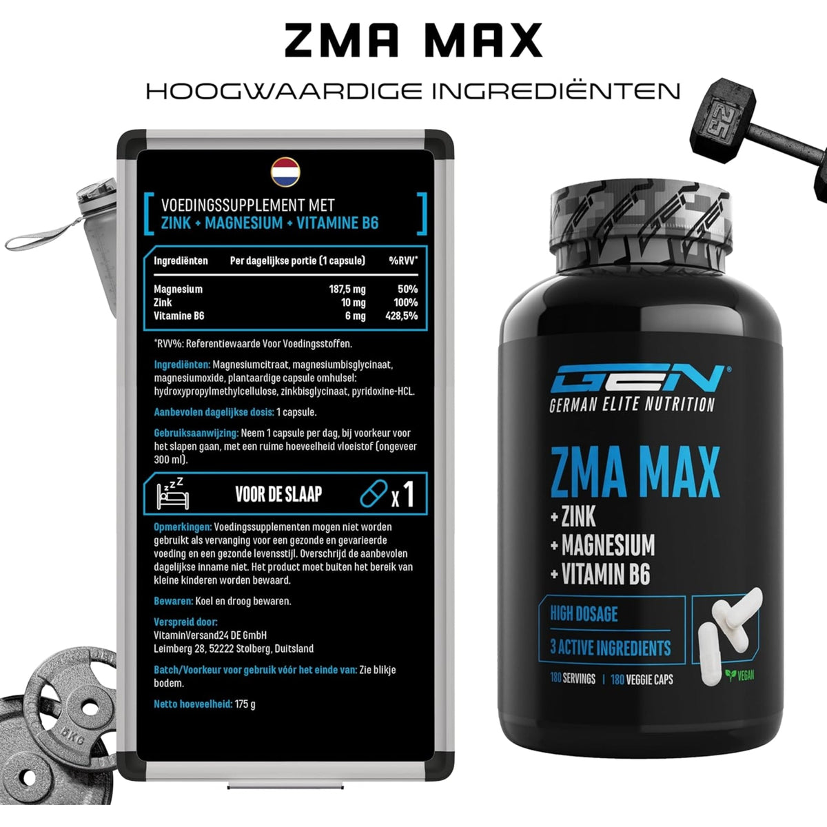 ZMA MAX (Zink, Triple Magnesium & Vitamin B6) | 180 Kapseln | German Elite Nutrition