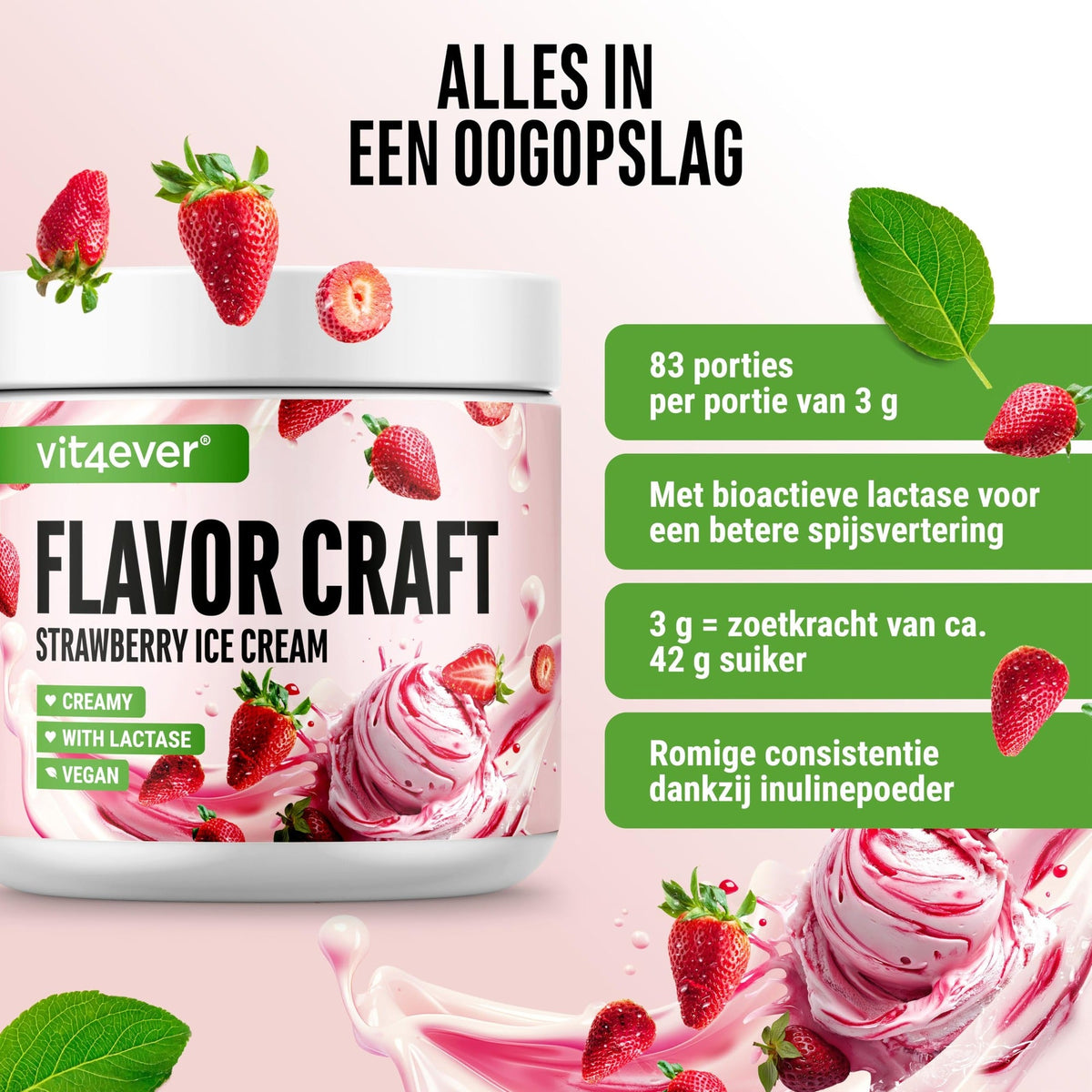 Flavor Craft Erdbeereis Geschmackspulver | 250g | Vit4ever