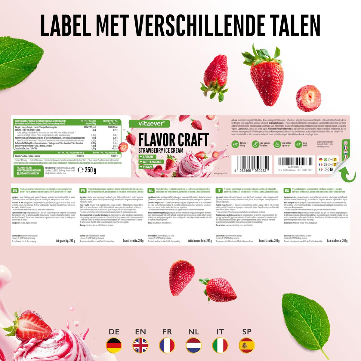 Flavor Craft Erdbeereis Geschmackspulver | 250g | Vit4ever