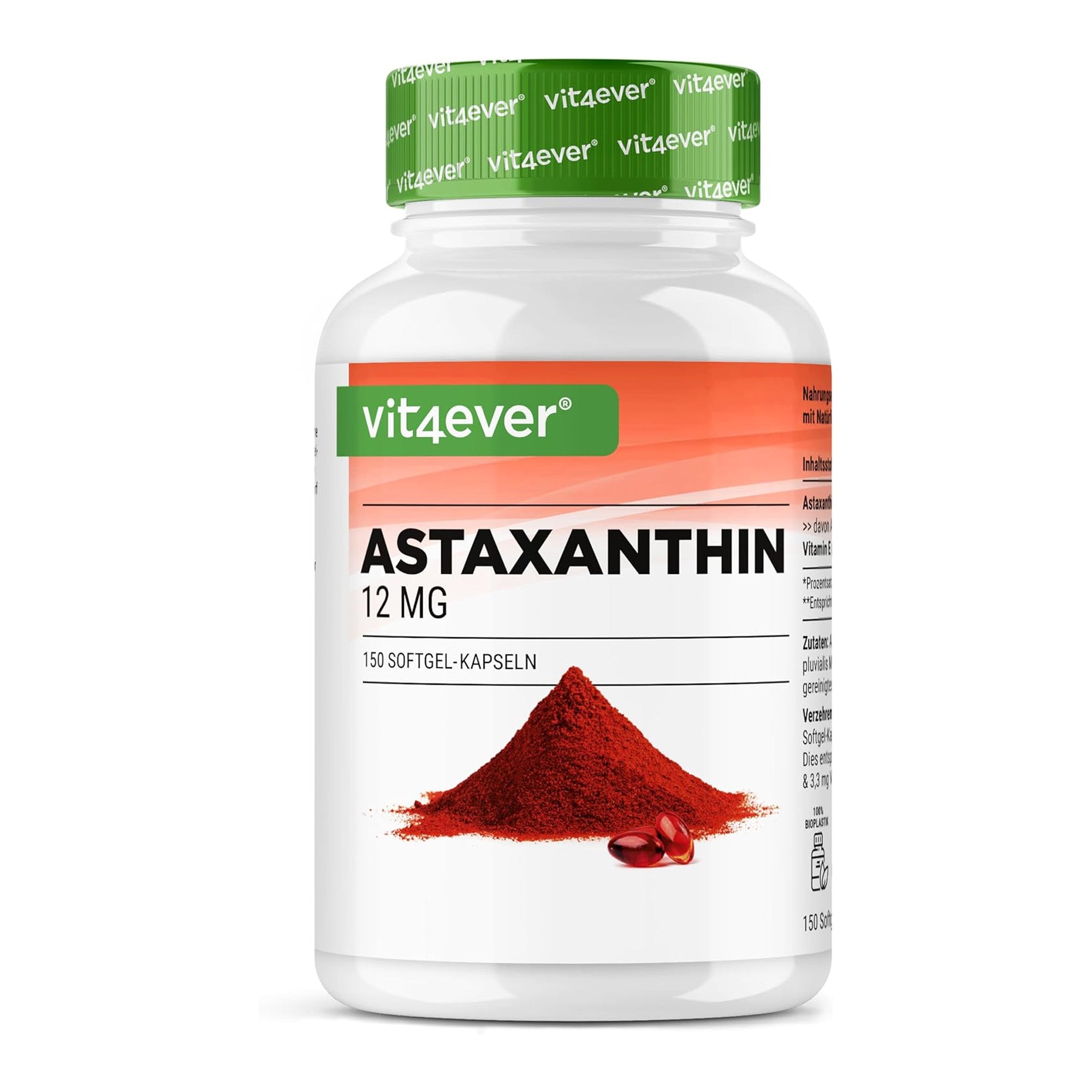 Vit4ever Astaxanthin 12mg - 150 Softgels mit Olivenöl und Vitamin E