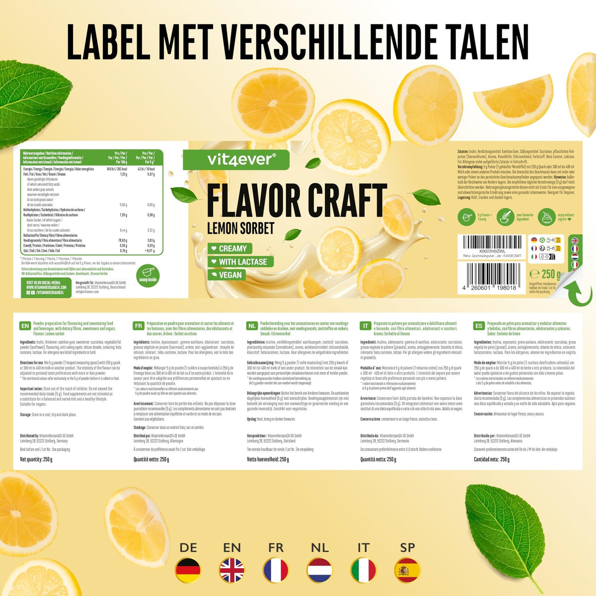 Flavor Craft Zitronensorbet Geschmackspulver | 250g | Vit4ever