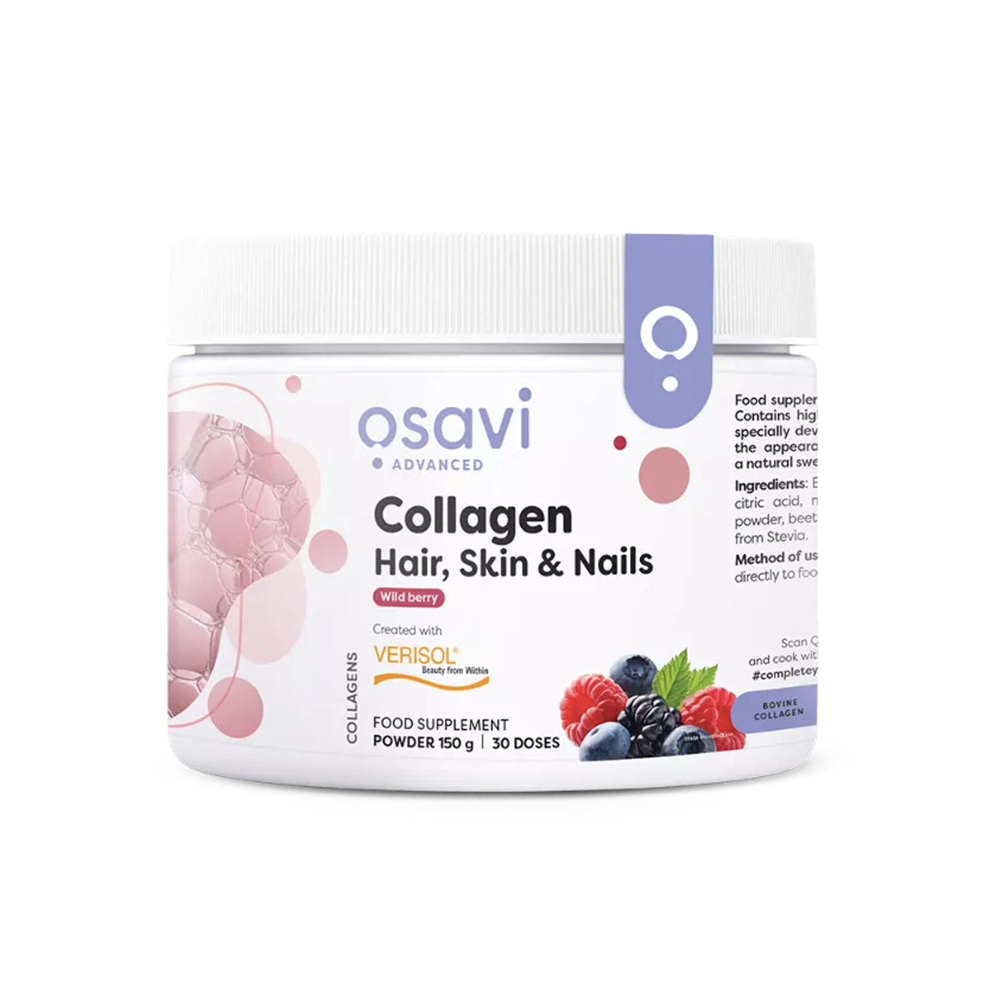 Osavi Kollagen Pulver Wild Berry – 150 Gramm mit VERISOL Kollagenpeptiden für Haare, Haut und Nägel #Geschmack_Wild_Berry