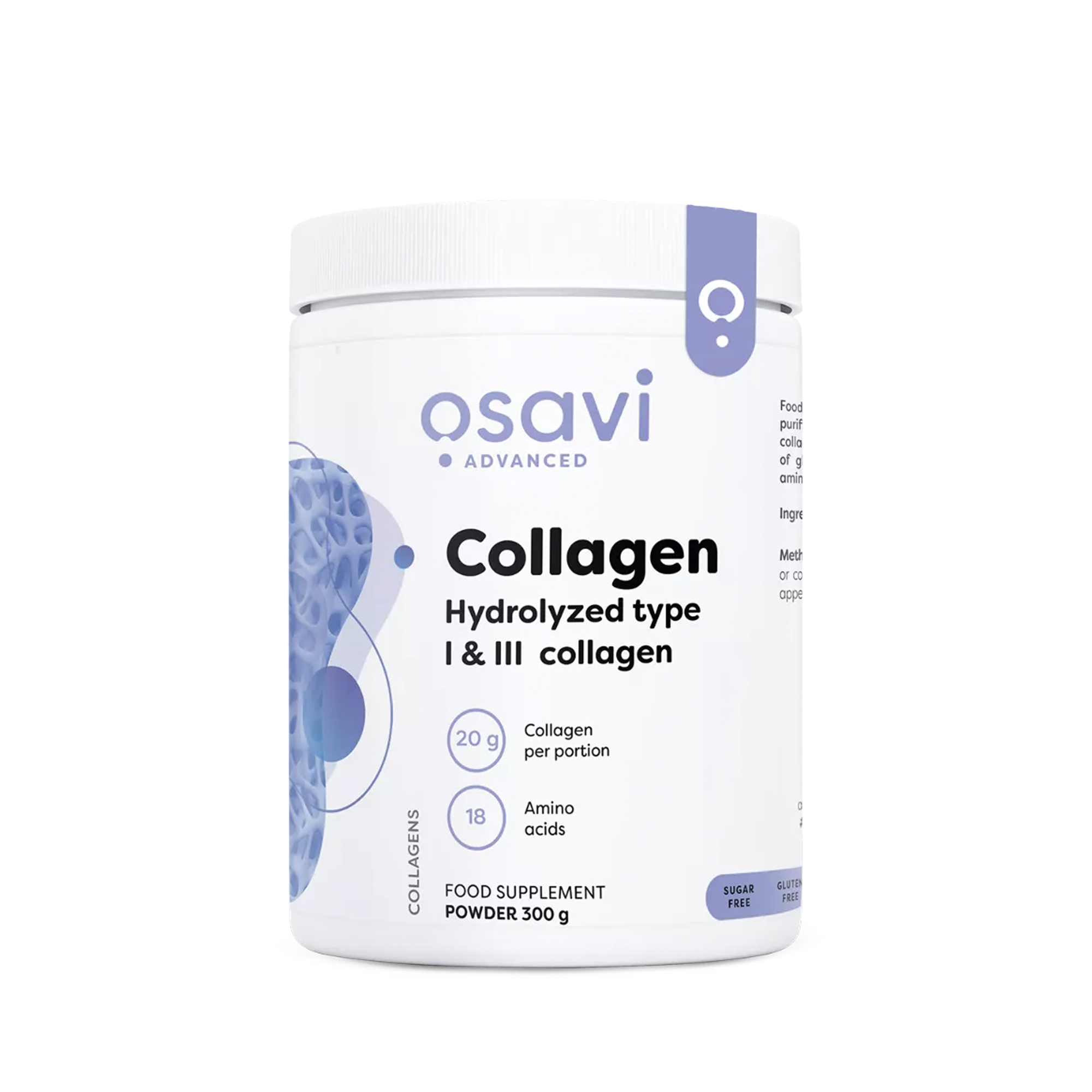 Osavi Kollagen Pulver Typ I und III – 300 Gramm hydrolysierte Kollagenpeptide, 20 g pro Portion