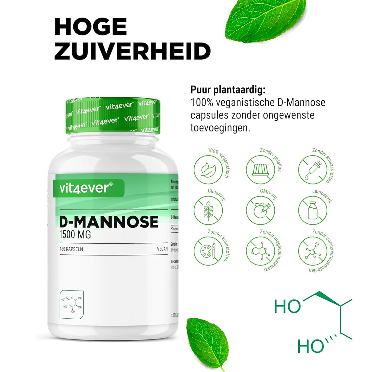 D-Mannose 1500 mg | 180 Kapseln | Vit4ever