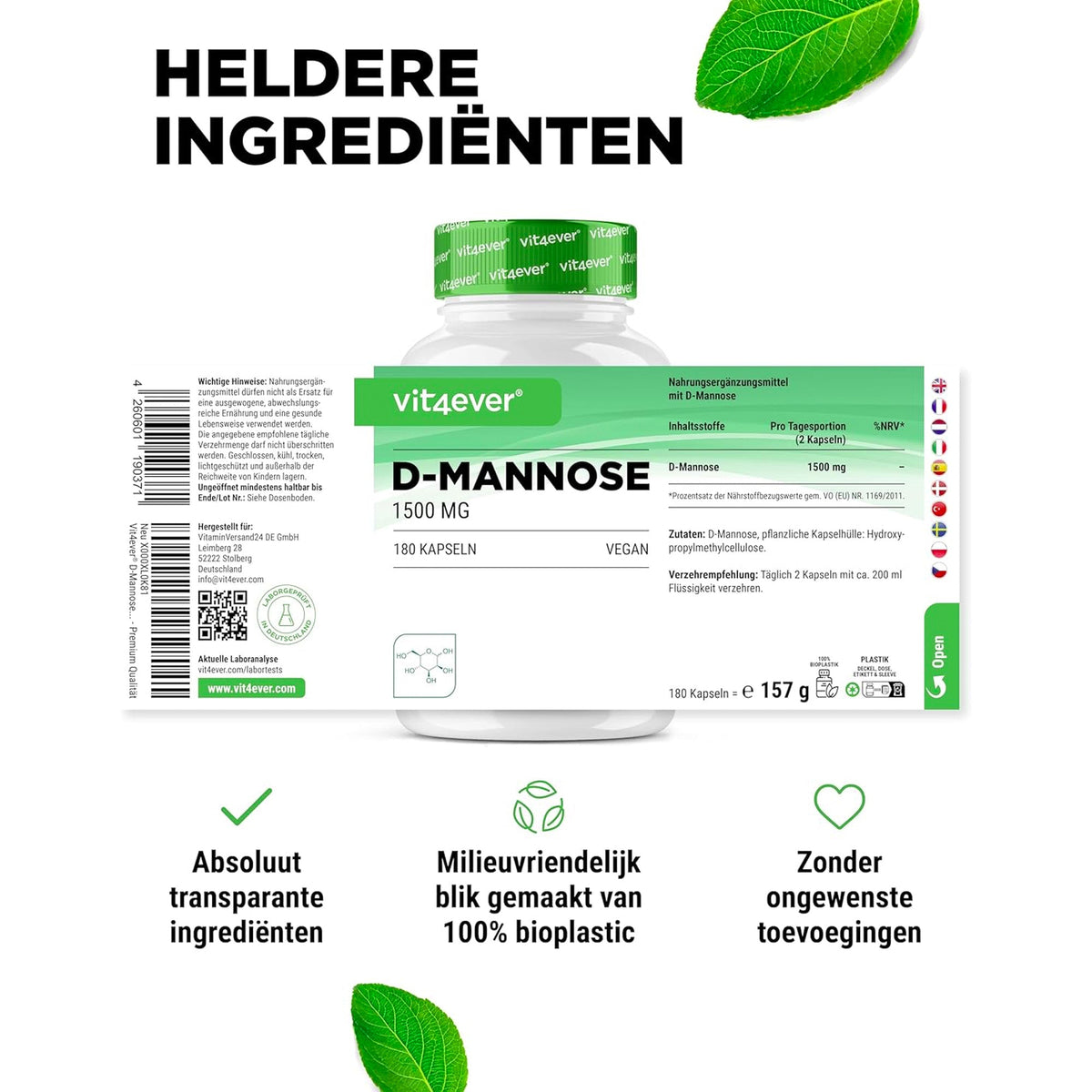 D-Mannose 1500 mg | 180 Kapseln | Vit4ever