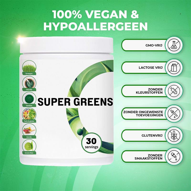 LUTO Super Greens vergelijking met andere merken - 27 ingrediënten, hoge dosering, laboratorium getest