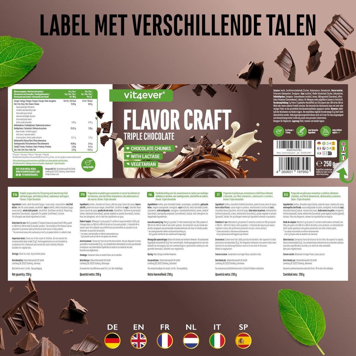 Flavor Craft Dreifache Schokolade Geschmackspulver | 250g | Vit4ever