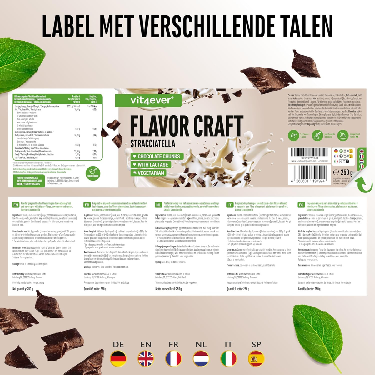 Flavor Craft Stracciatella Geschmackspulver | 250 g | Vit4ever