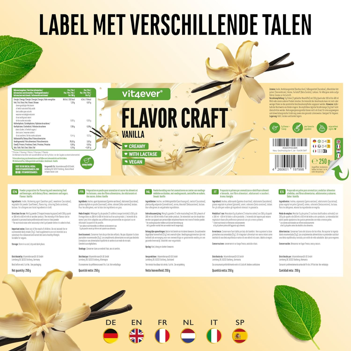 Flavor Craft Vanille Geschmackspulver | 250 g | Vit4ever