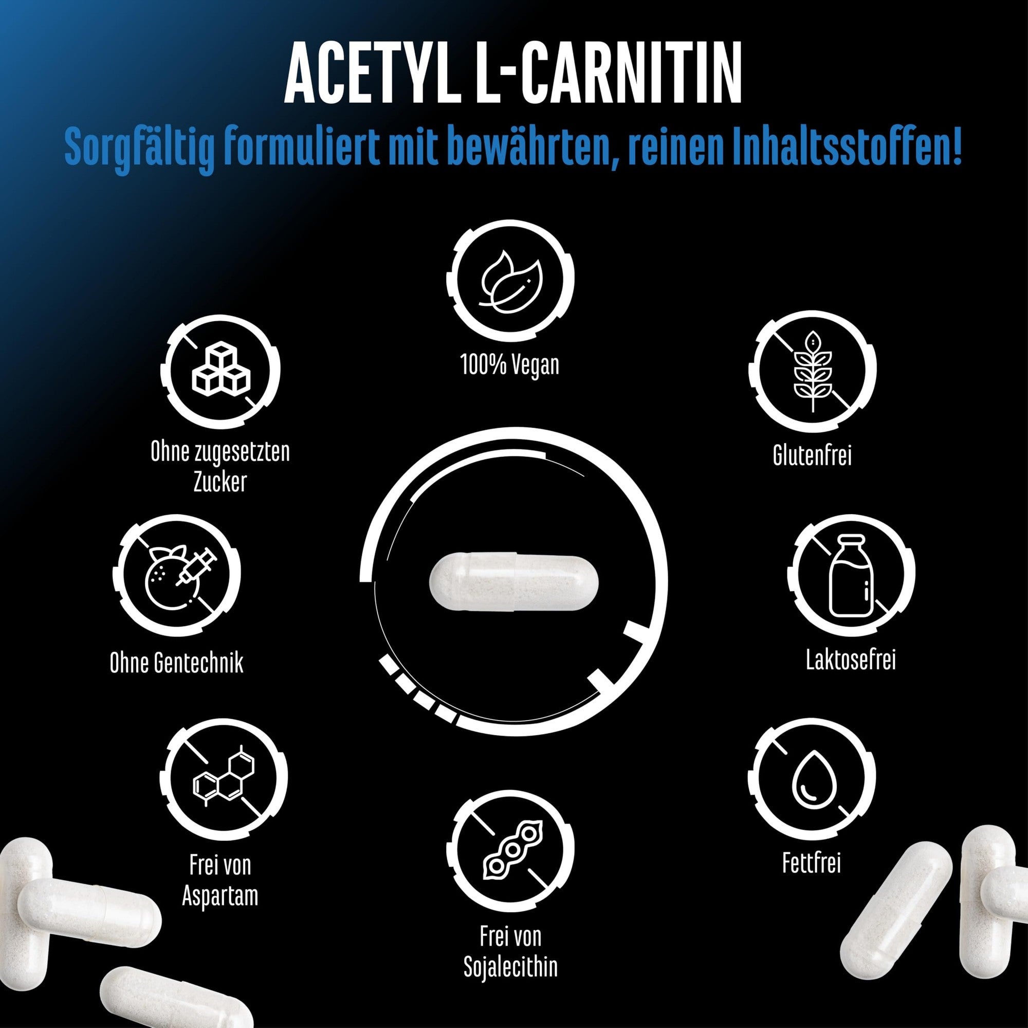 Acetyl L-Carnitin 3000mg 250 Kapseln – Wirkstoffe & Dosierung