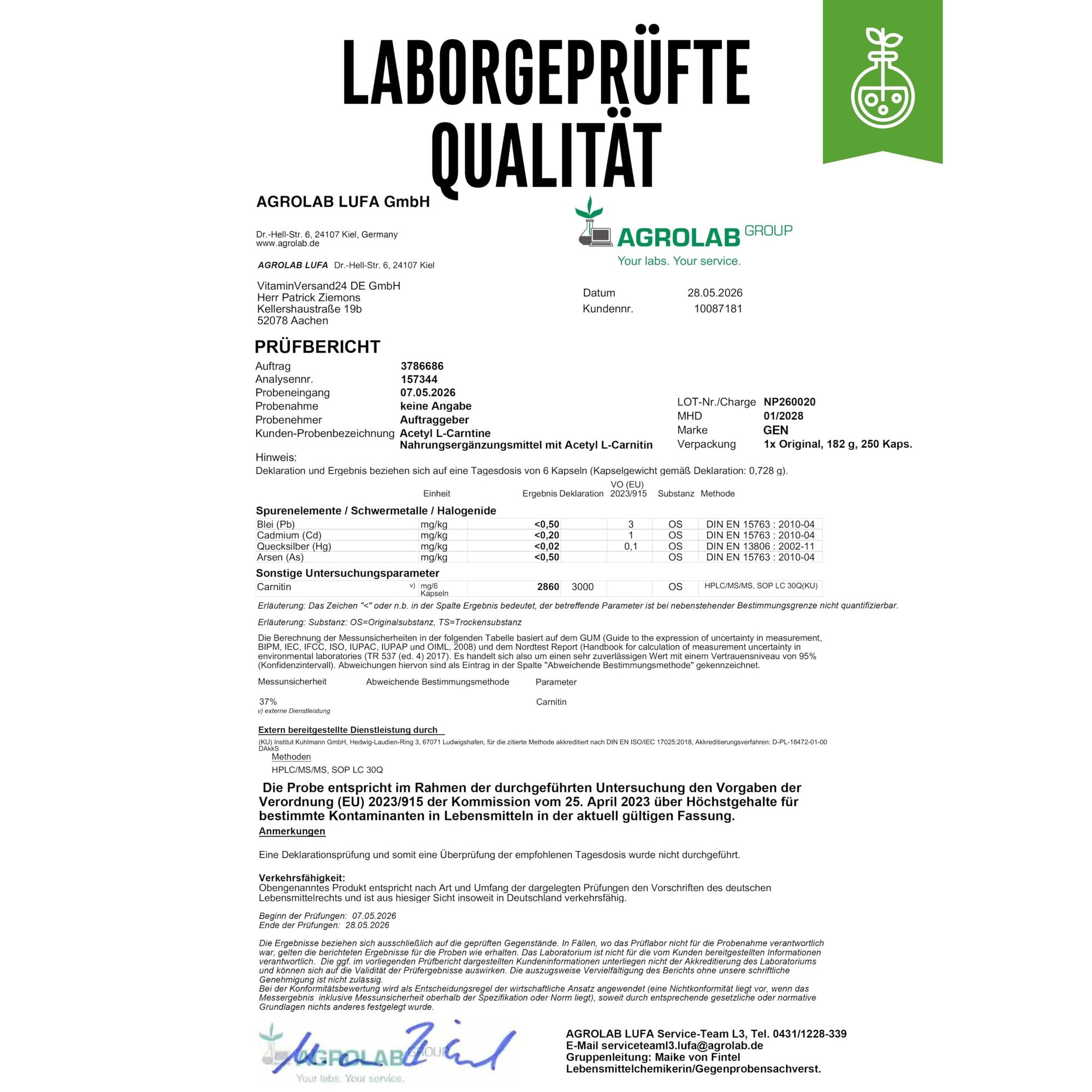 Acetyl L-Carnitin 3000mg 250 Kapseln – Verpackung & Qualität