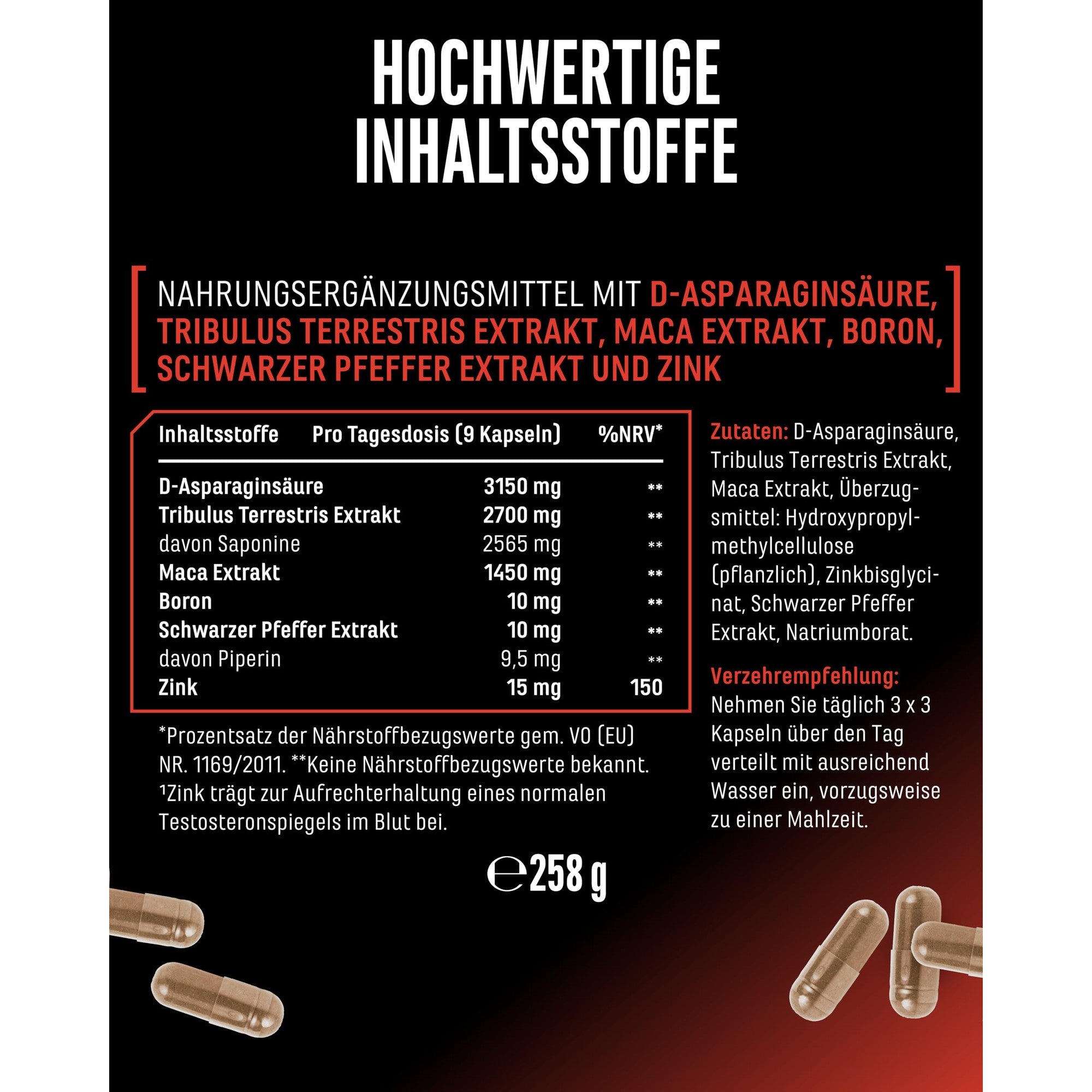 Testo Max 270 Kapseln - Nährwerte & Etikett