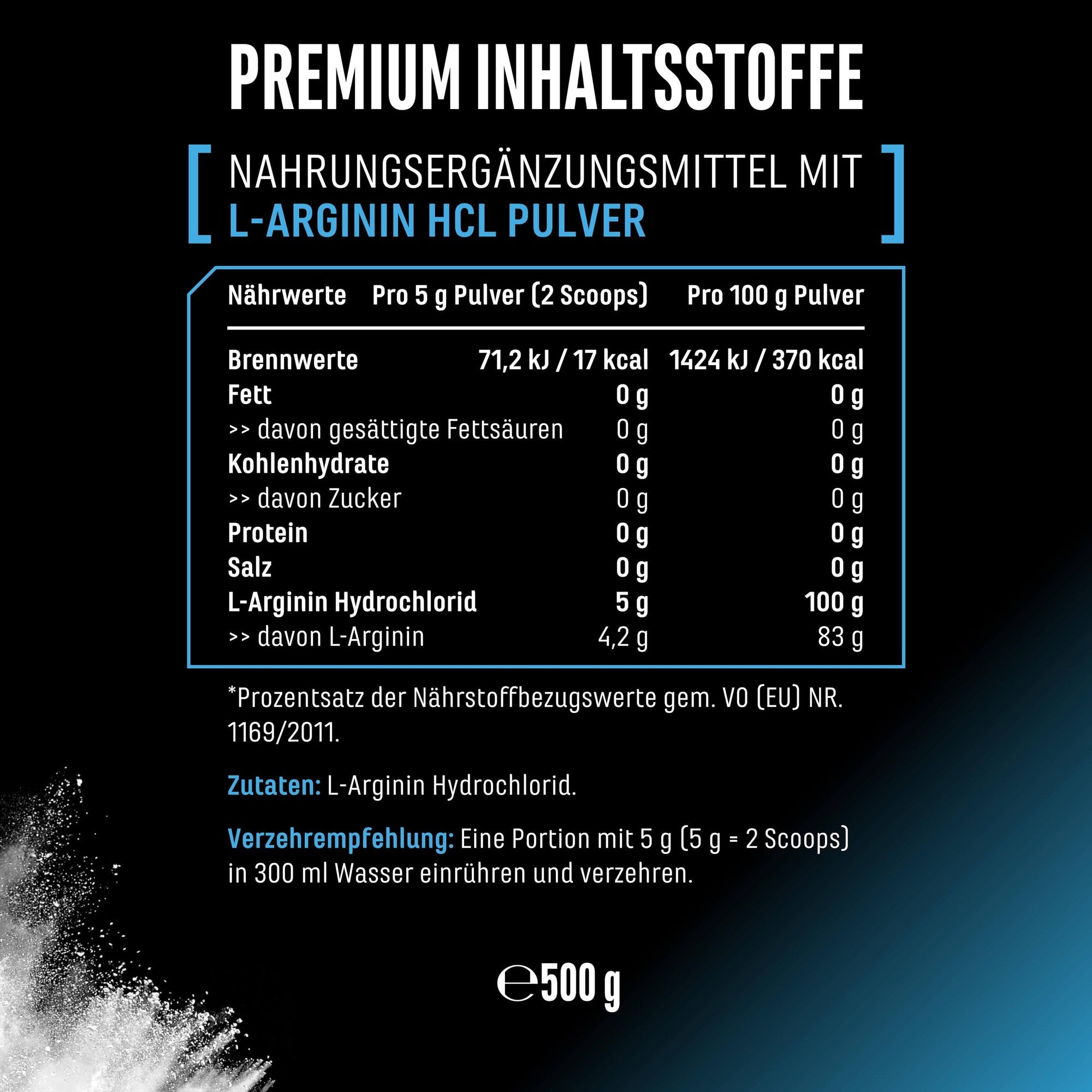 GEN L-Arginin HCL Pulver 500g – Nährwerte & Etikett