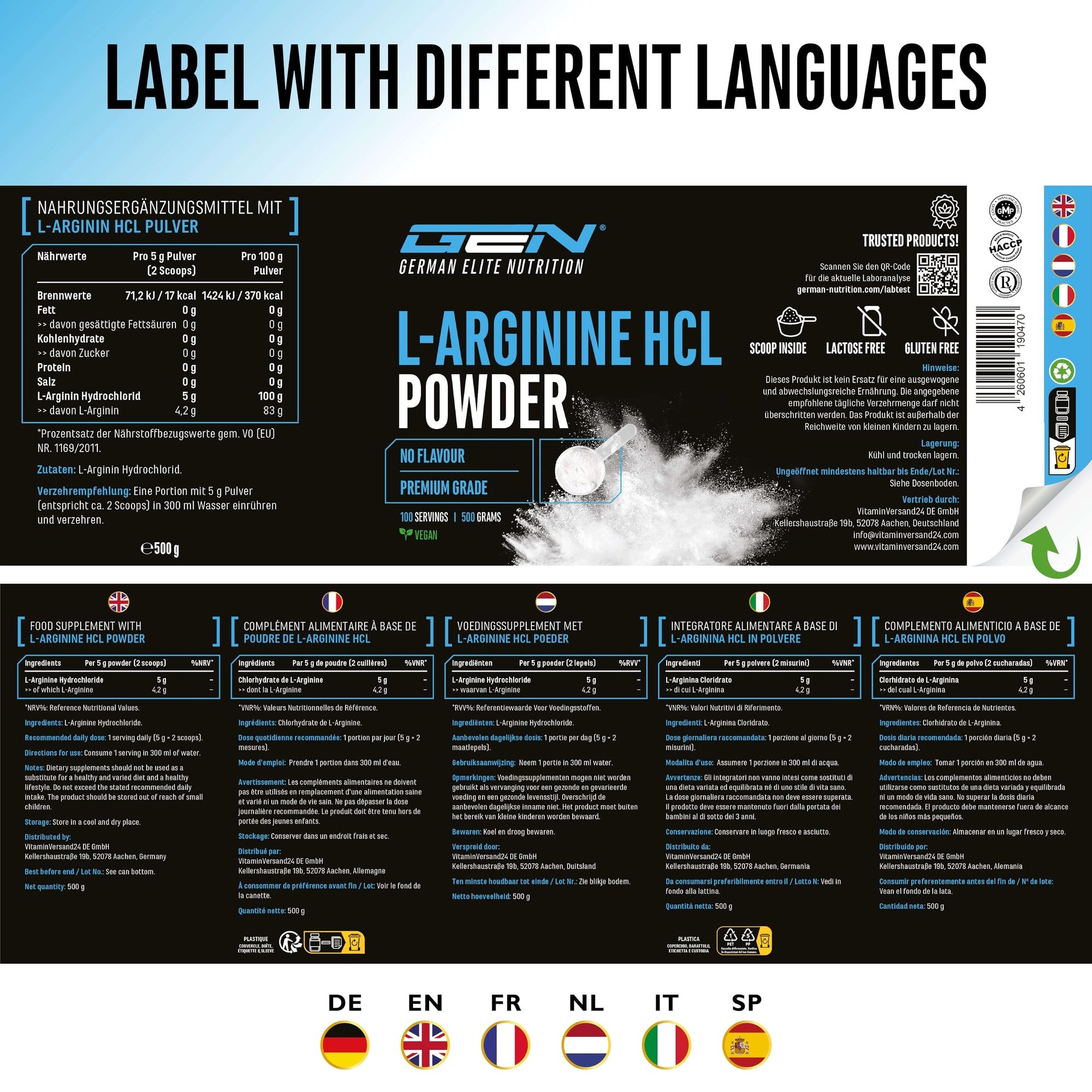 GEN L-Arginin HCL Pulver 500g – Produktdetails