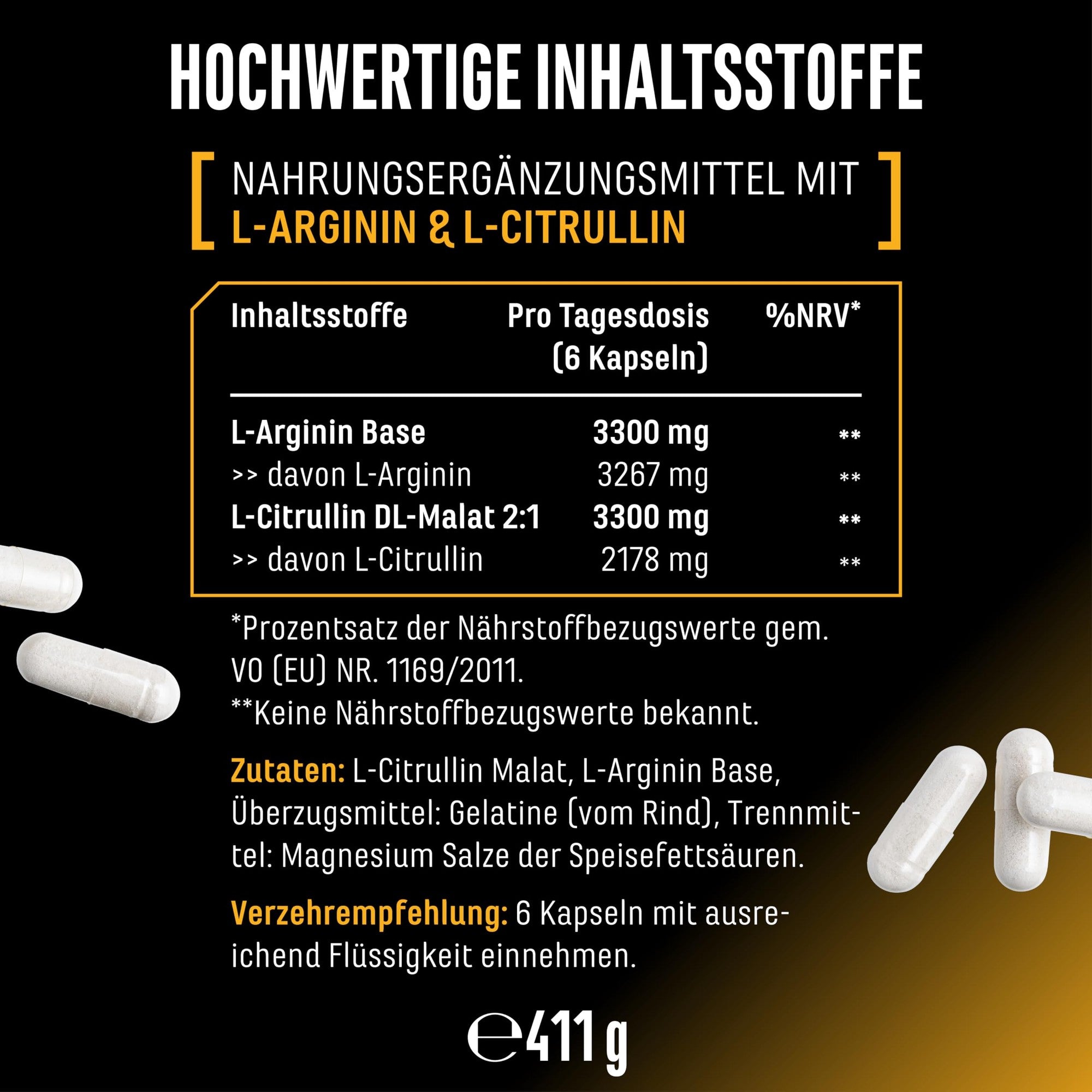 GEN L-Arginin + L-Citrullin 6600mg 320 Kapseln – vegan & laborgeprüft