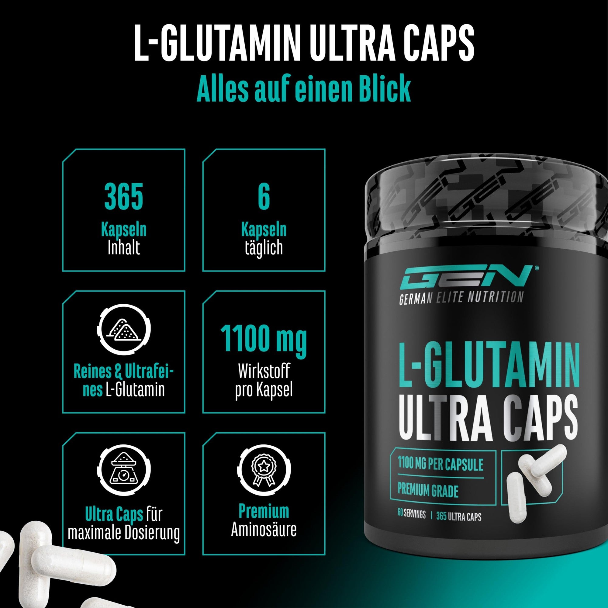 GEN L-Glutamin Ultra 1100mg 365 Kapseln – Übersicht