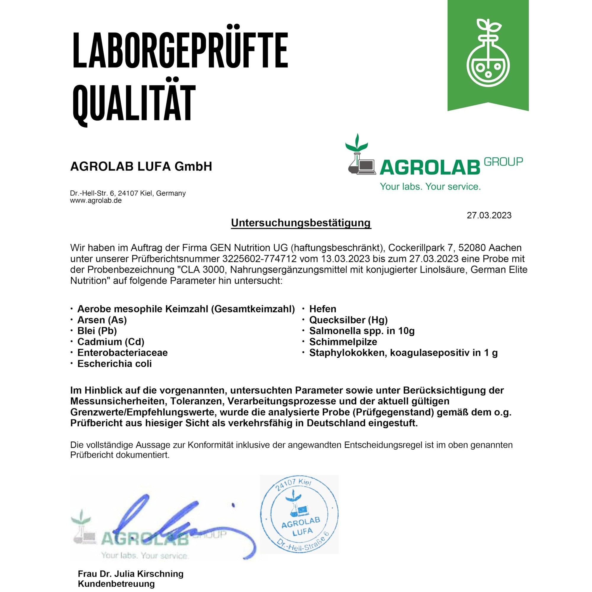 GEN CLA 1000mg 240 Softgels – Nährwerte & Etikett