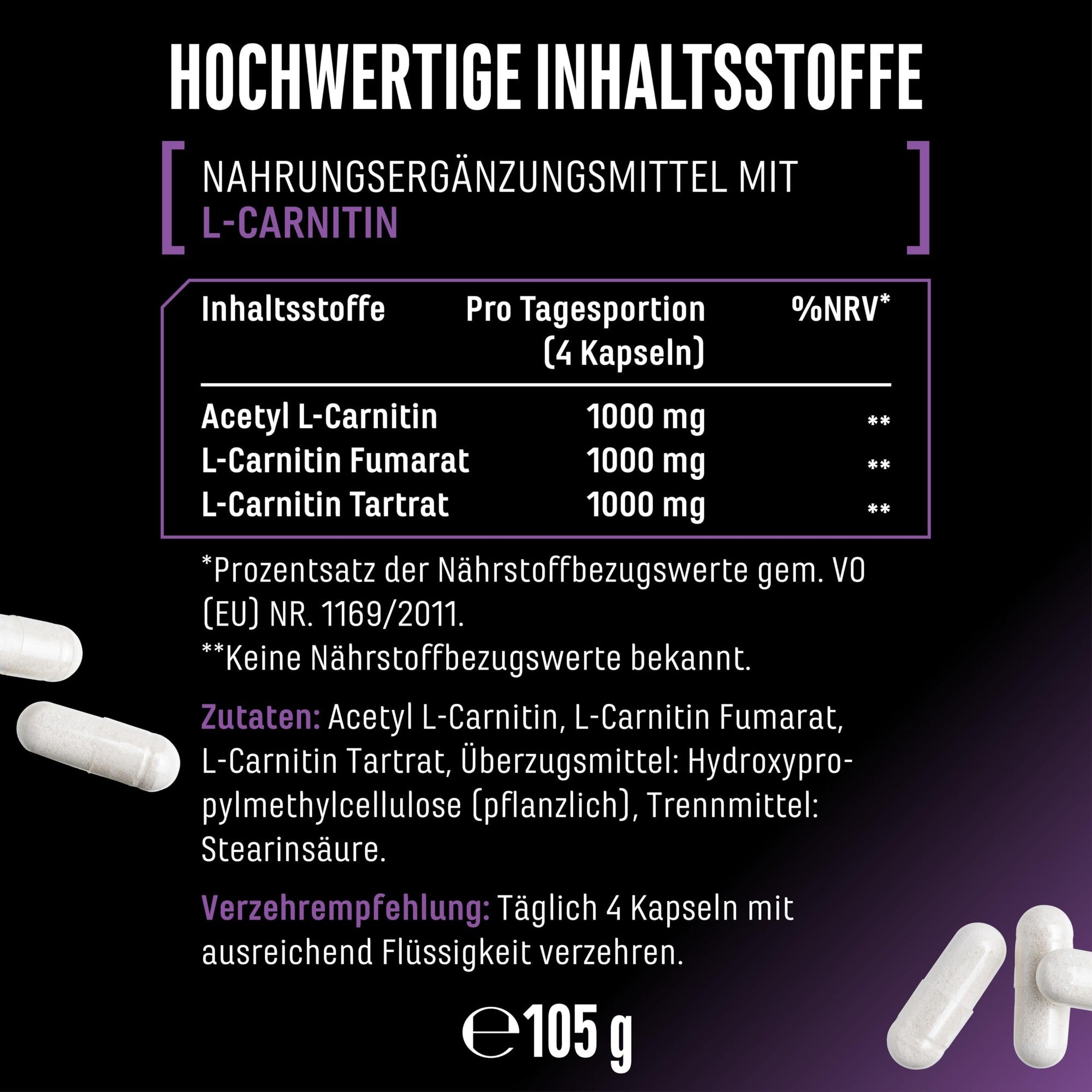 L-Carnitin Triple Complex 120 Kapseln – Nährwerte & Etikett