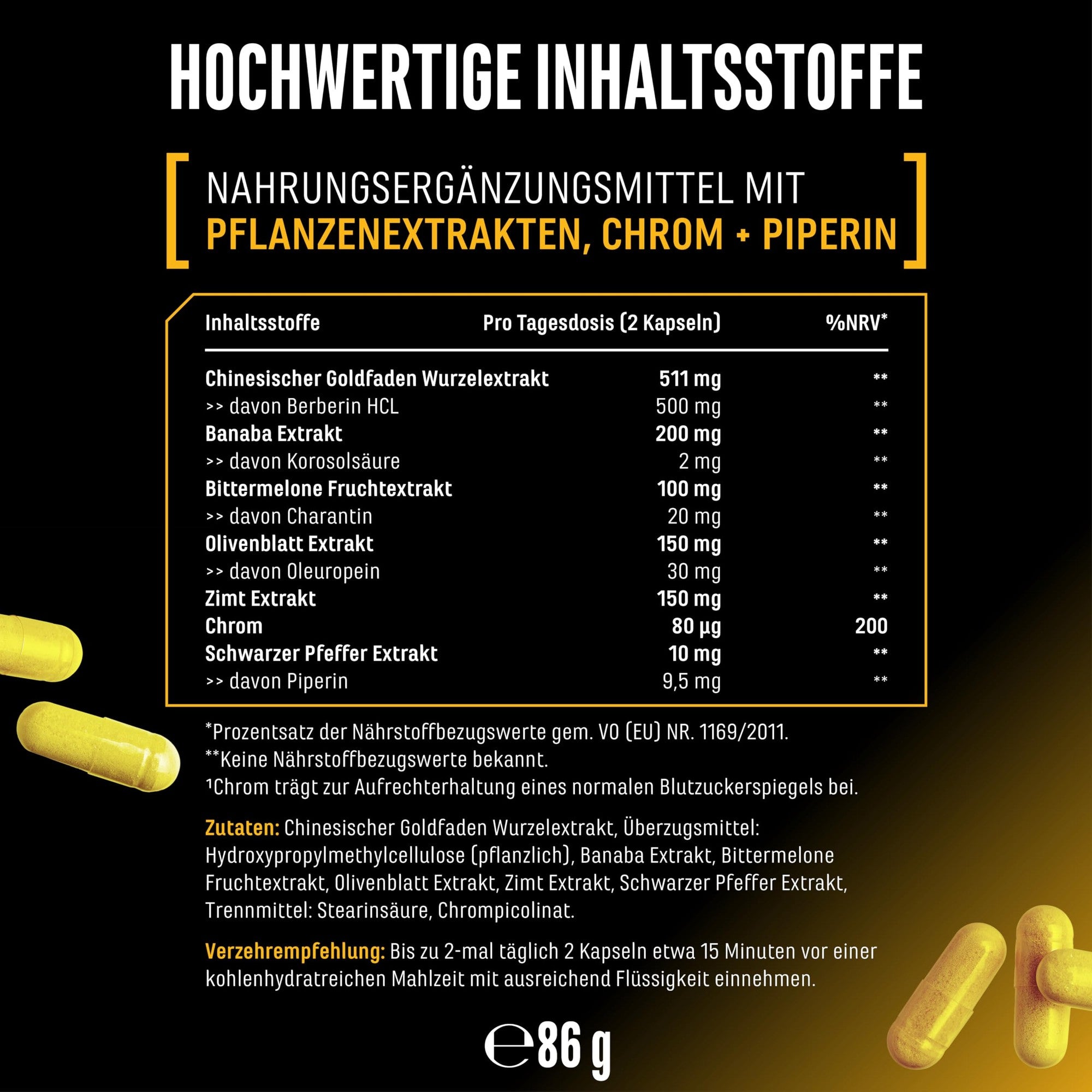 Berberin Complex 120 Kapseln - Nährwerte & Etikett