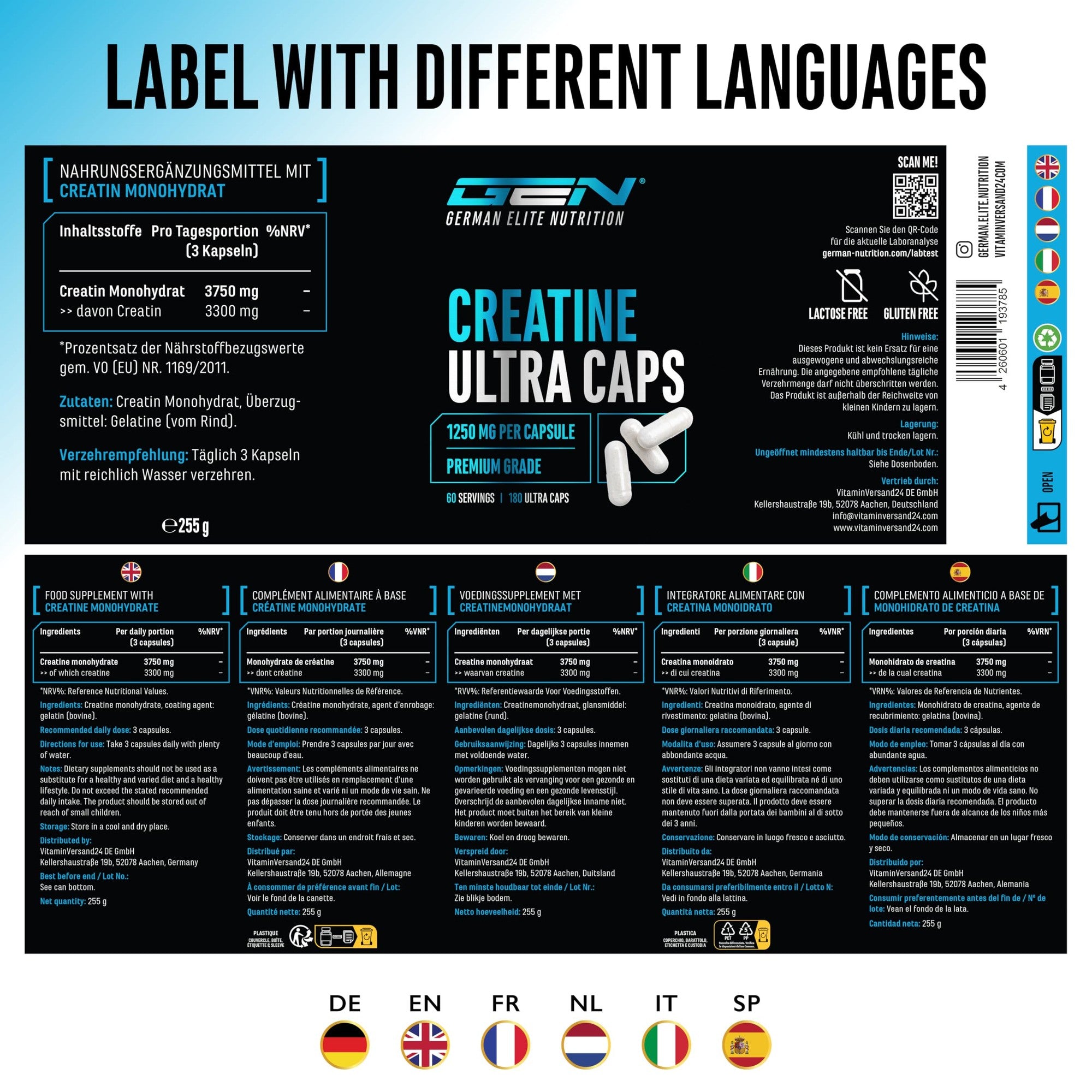 Creatin Ultra Caps Kapseln – Nährwerte & Etikett