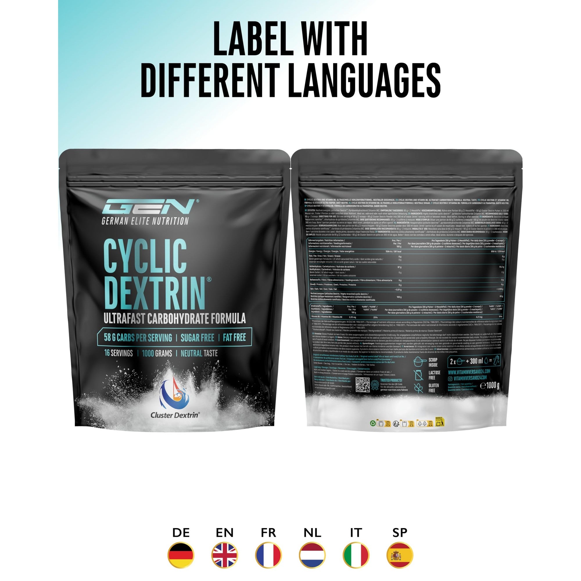 Cyclic Dextrin 1000g - Nährwerte & Etikett