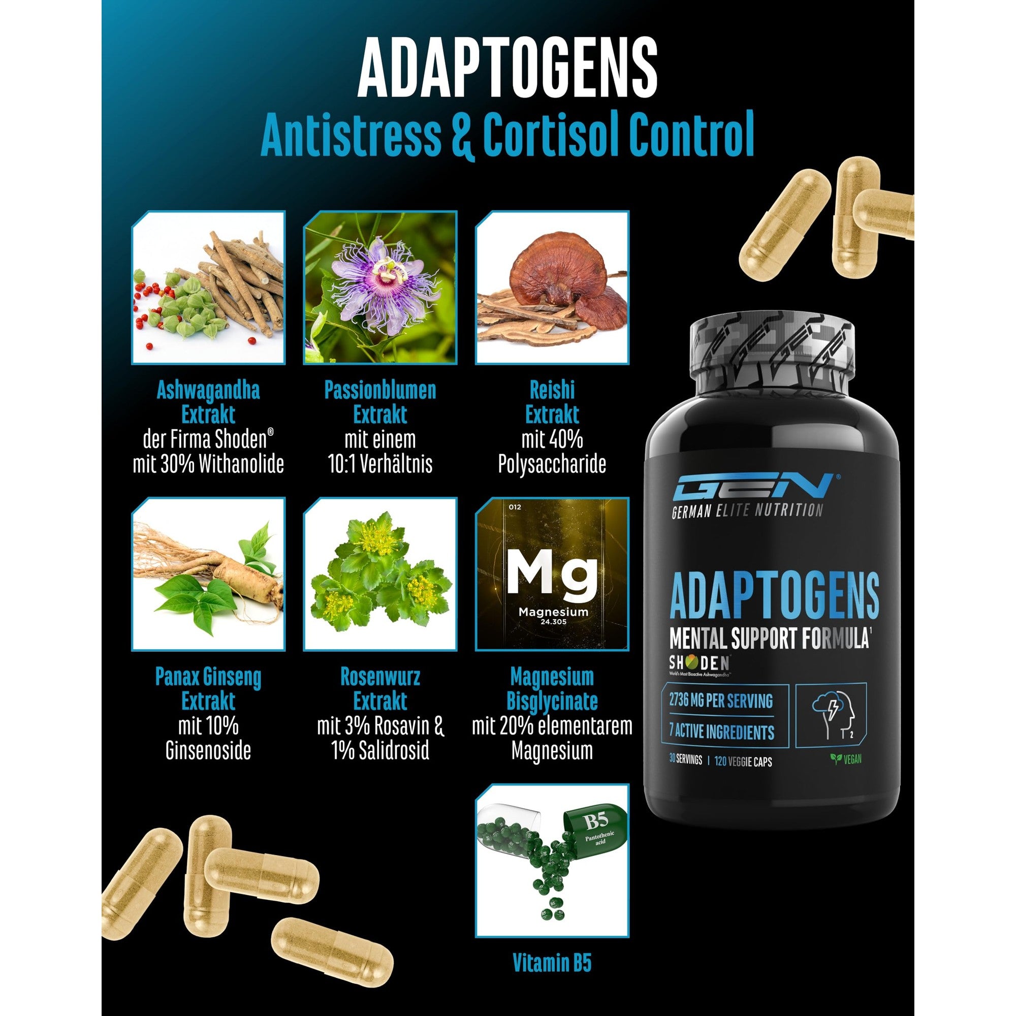GEN Adaptogene Complex 120 Kapseln – Wirkstoffe & Dosierung