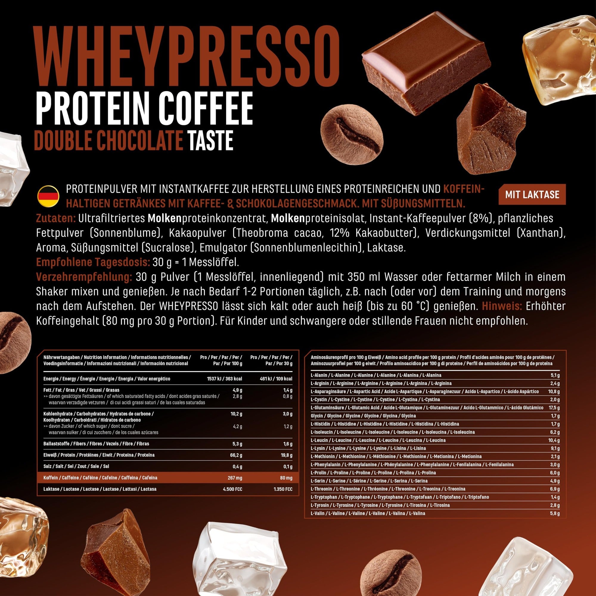 Wheypresso Protein Coffee 908g - Wirkstoffe & Dosierung