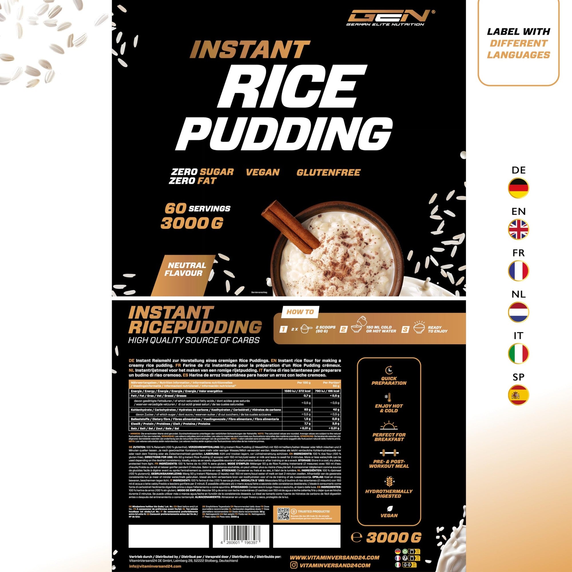 Reispudding 3kg – Nährwerte & Etikett